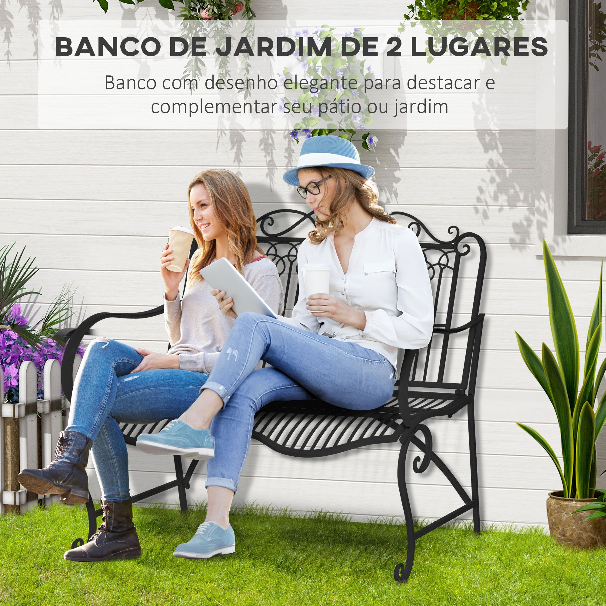 Banco de Jardim 110x60x97cm Preto - Conforto e Elegância para o seu Espaço Exterior