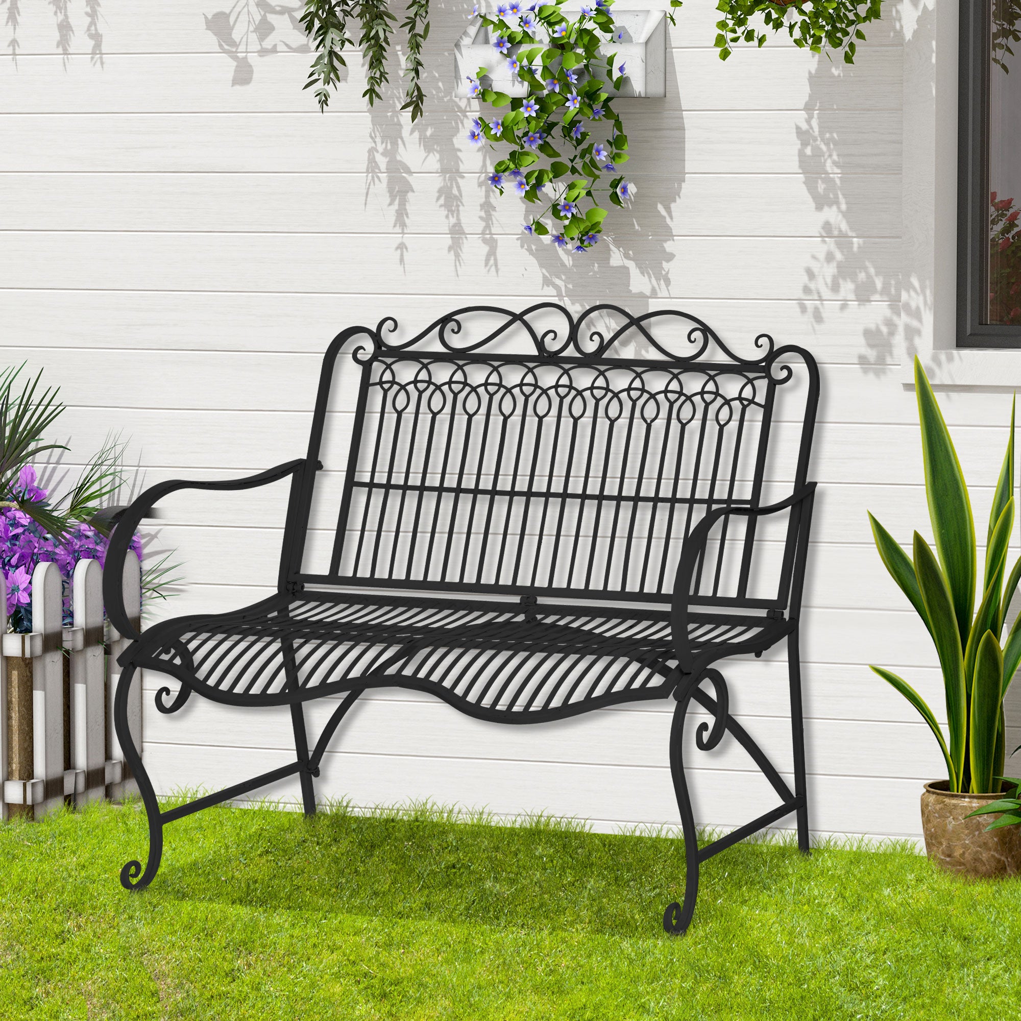 Banco de Jardim 110x60x97cm Preto - Conforto e Elegância para o seu Espaço Exterior