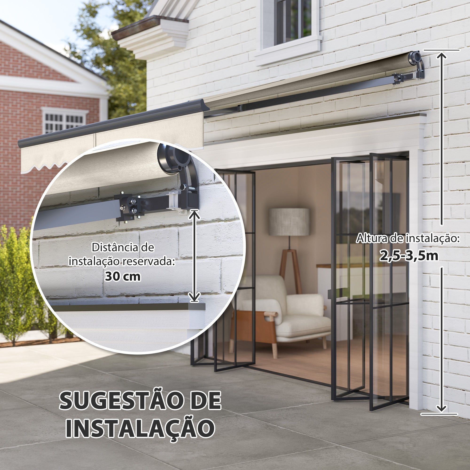 Toldo Elétrico Retrátil Creme Branco 296x250 cm