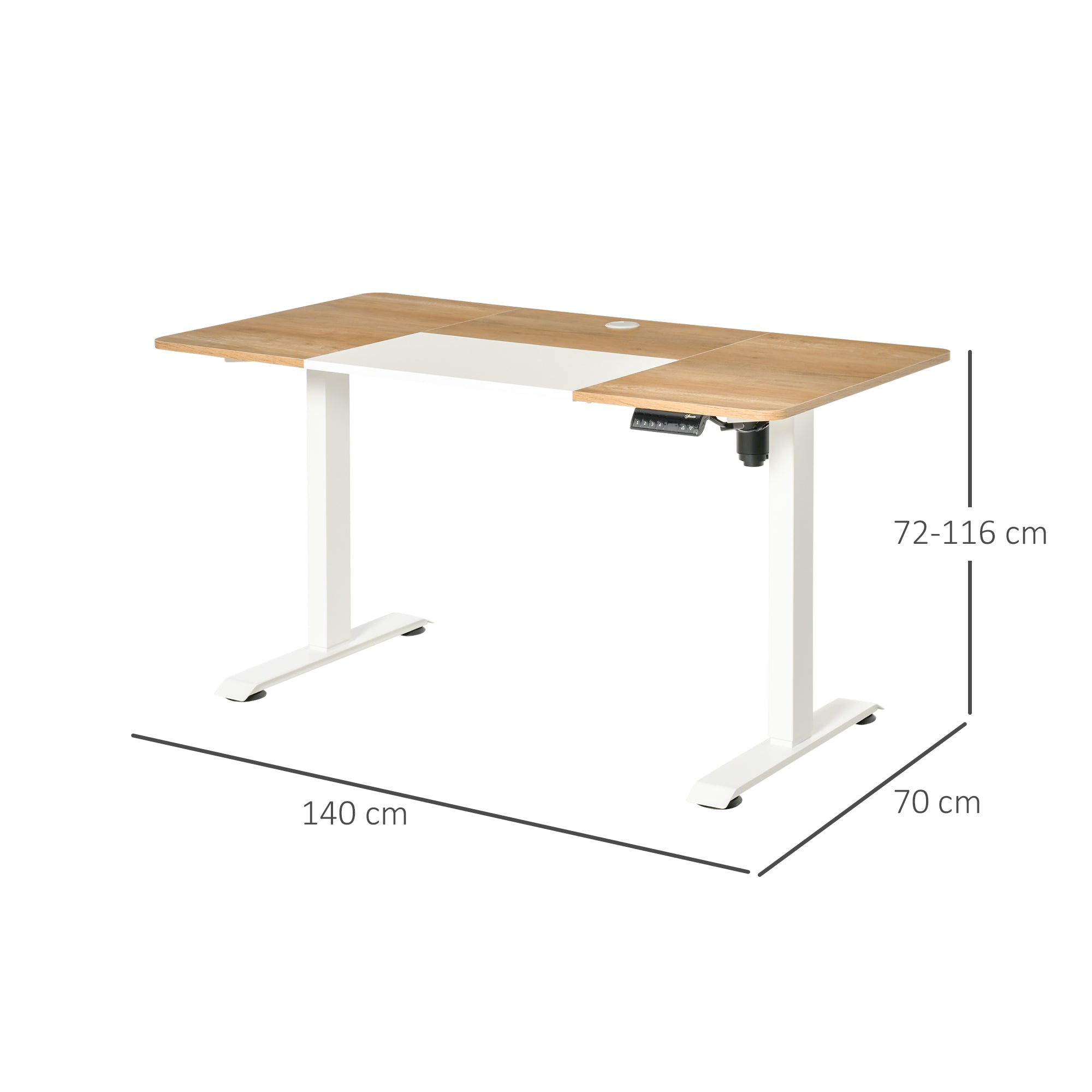 Secretária Elétrica de Pé 140x70x72-116 cm Branco e Natural