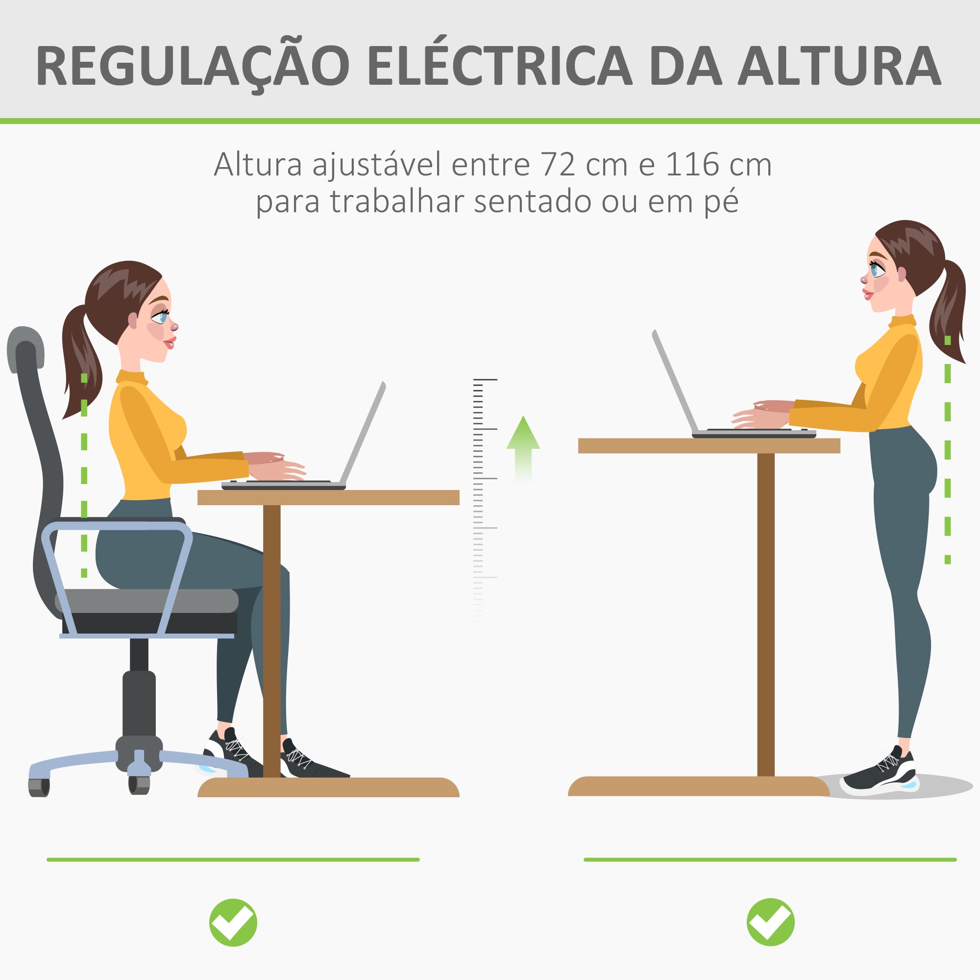 Secretária Elétrica de Pé 140x70x72-116 cm Branco e Natural