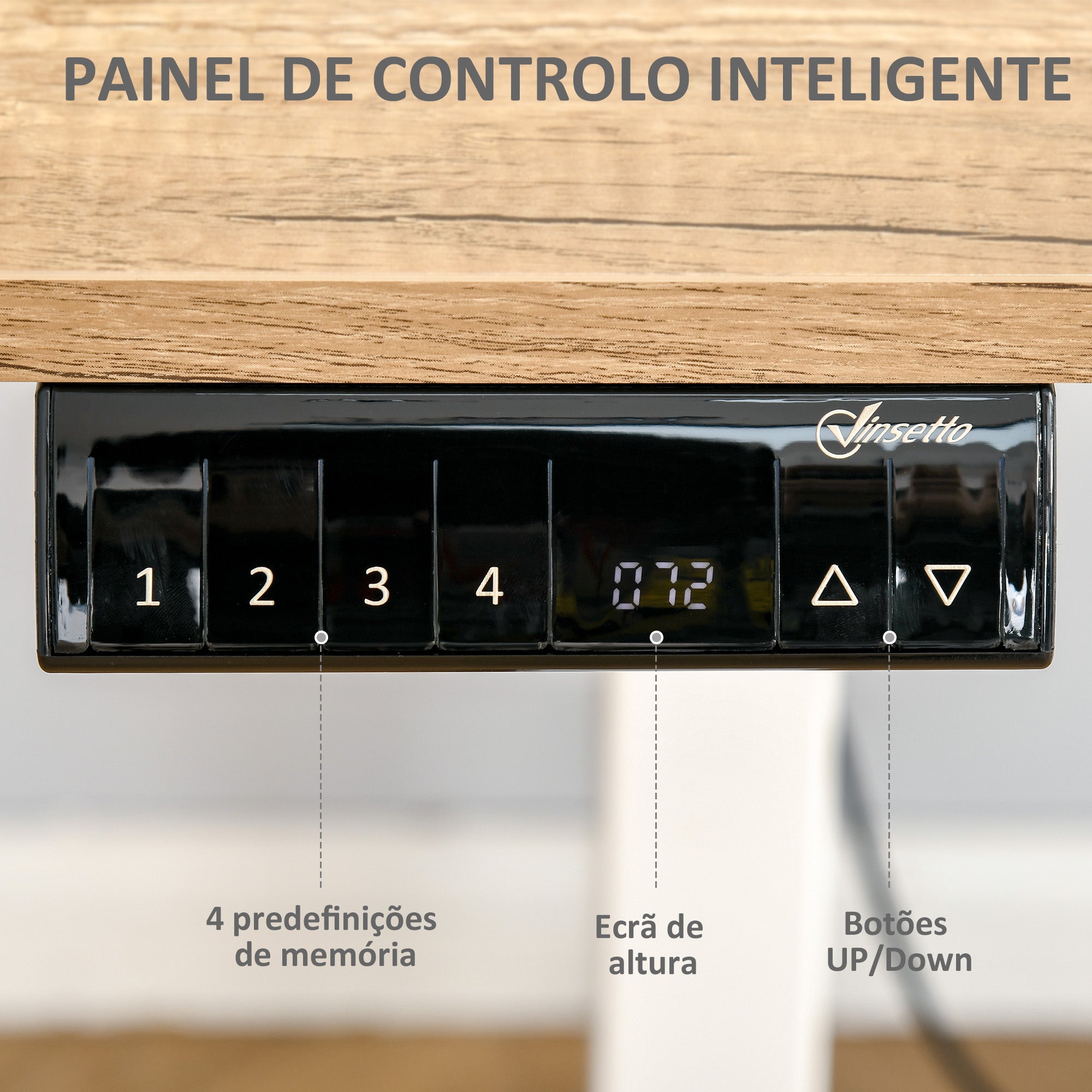 Secretária Elétrica de Pé 140x70x72-116 cm Branco e Natural