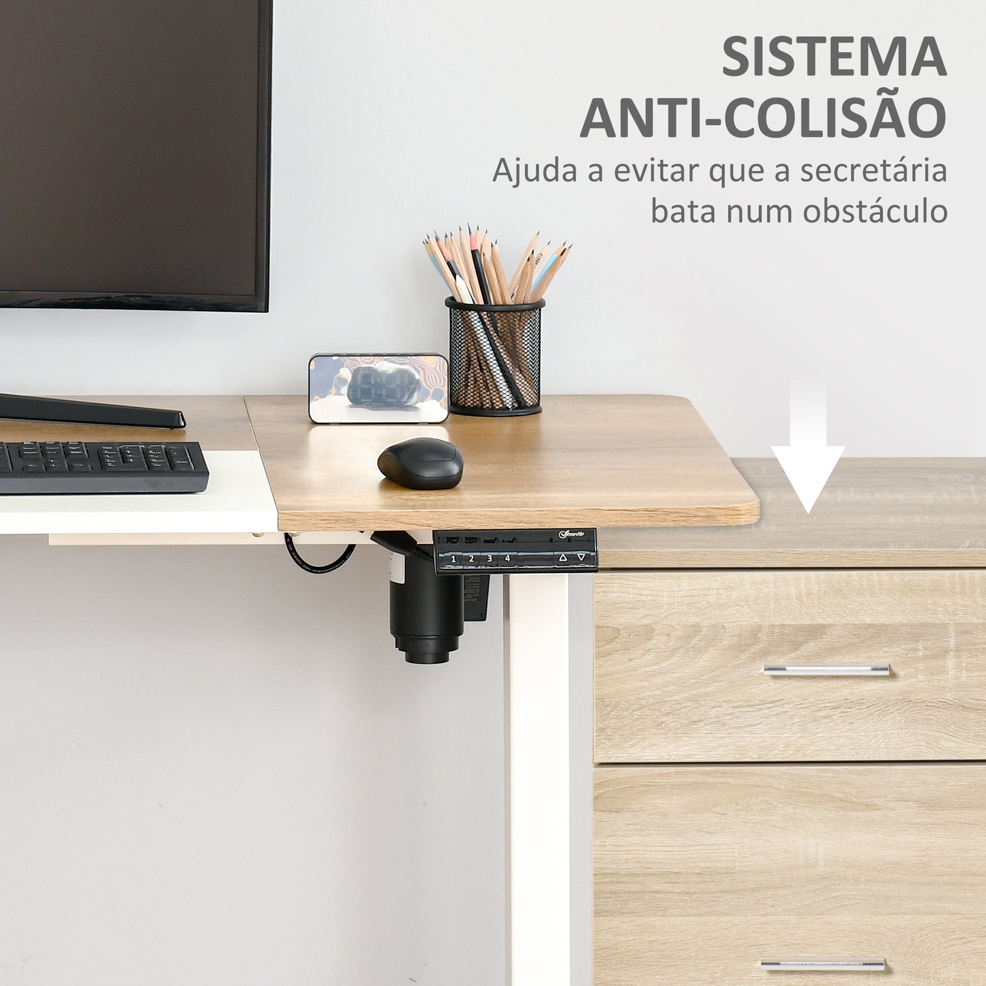 Secretária Elétrica de Pé 140x70x72-116 cm Branco e Natural