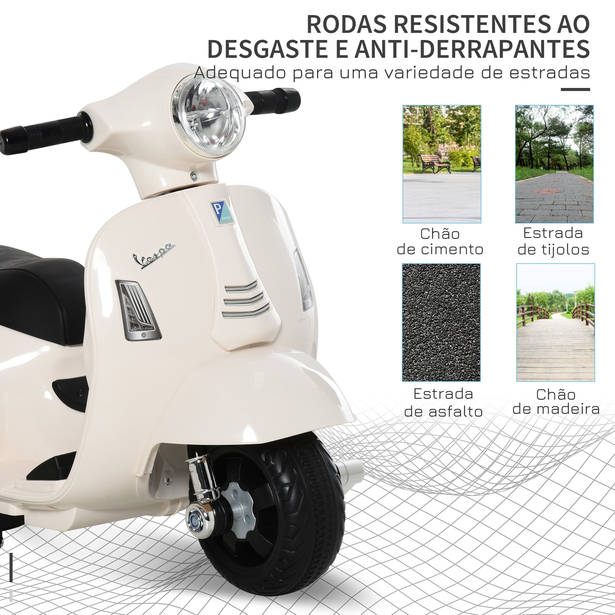 Mota Elétrica Infantil com 4 Rodas – 66,5x38x52 cm – Branco – PP e metal