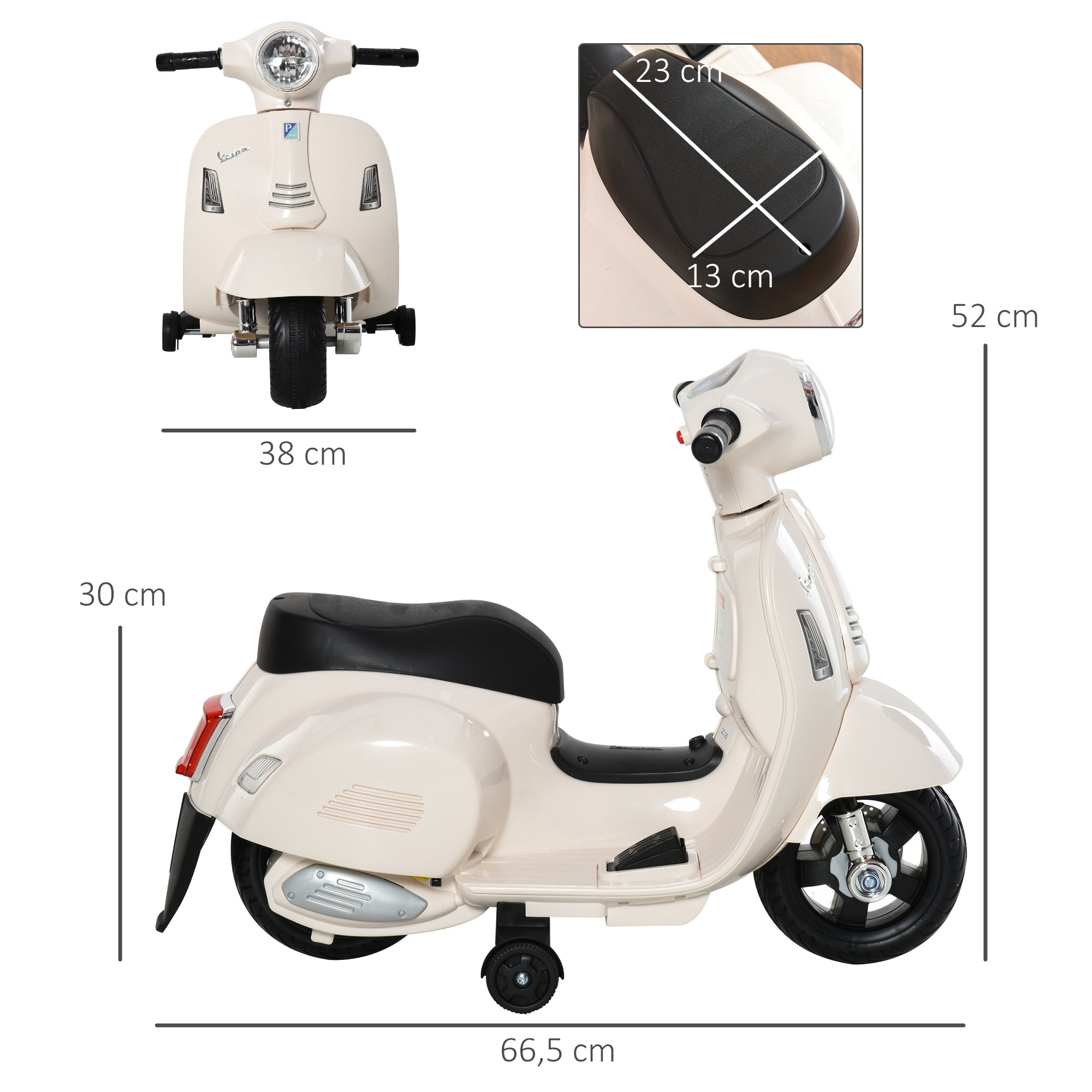 Mota Elétrica Infantil com 4 Rodas – 66,5x38x52 cm – Branco – PP e metal