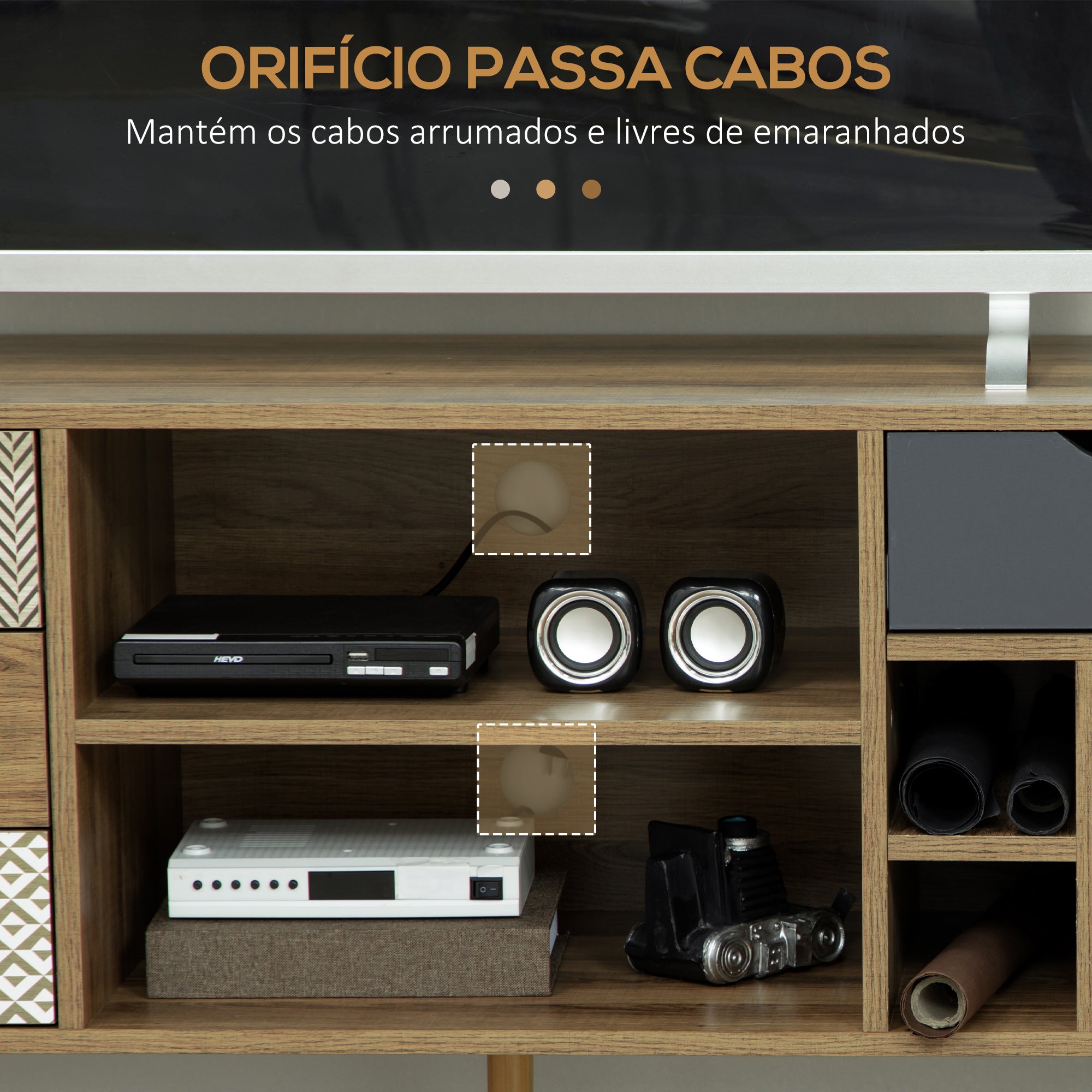 Móvel de TV com Prateleira de Armazenamento 4 Gavetas e Pés de Metal 120x39x64cm Marrom