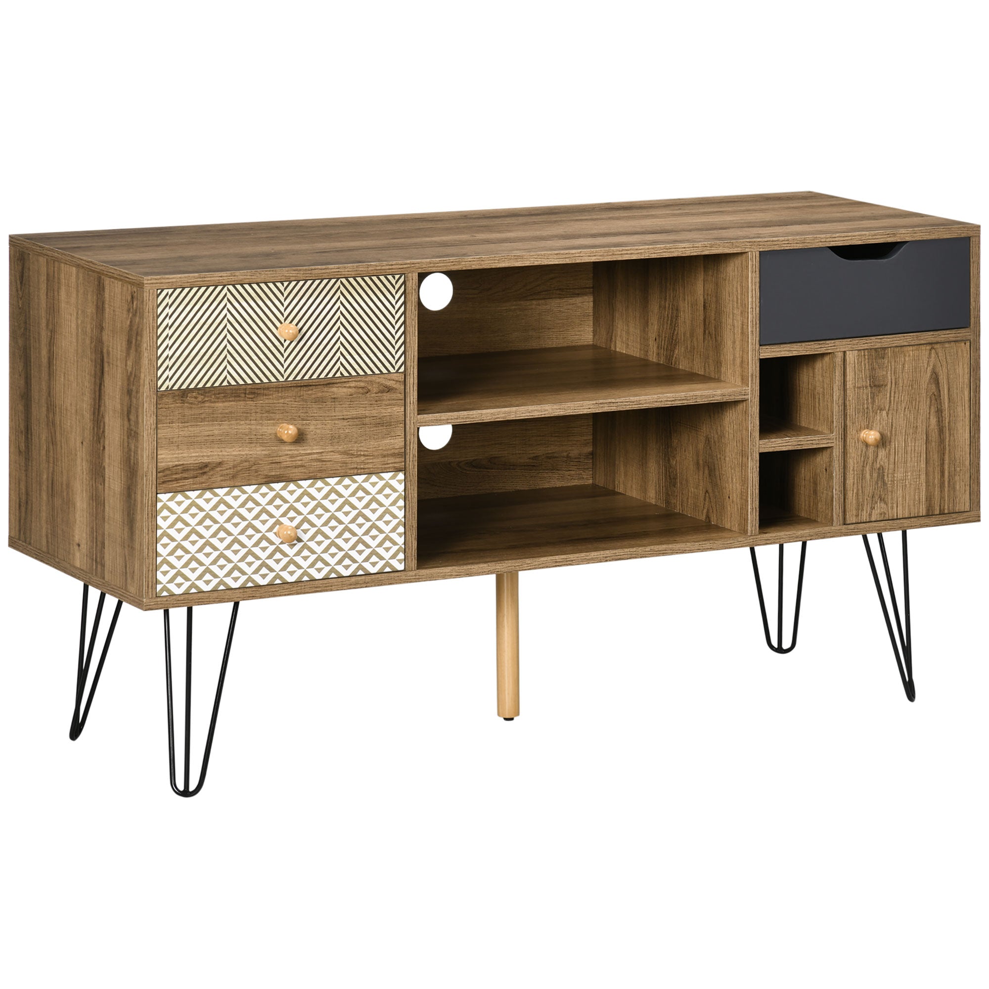 Móvel de TV com Prateleira de Armazenamento 4 Gavetas e Pés de Metal 120x39x64cm Marrom