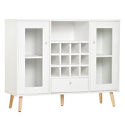 Aparador de Cozinha com 12 Suportes para Garrafas e Portas de Vidro Branco 100x33x80cm