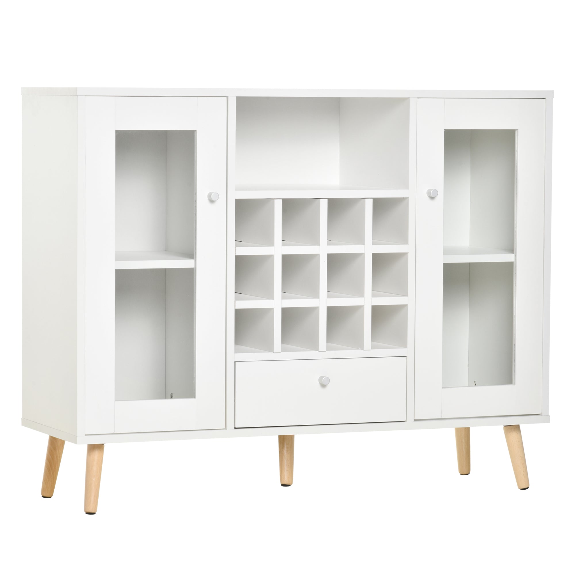 Aparador de Cozinha com 12 Suportes para Garrafas e Portas de Vidro Branco 100x33x80cm