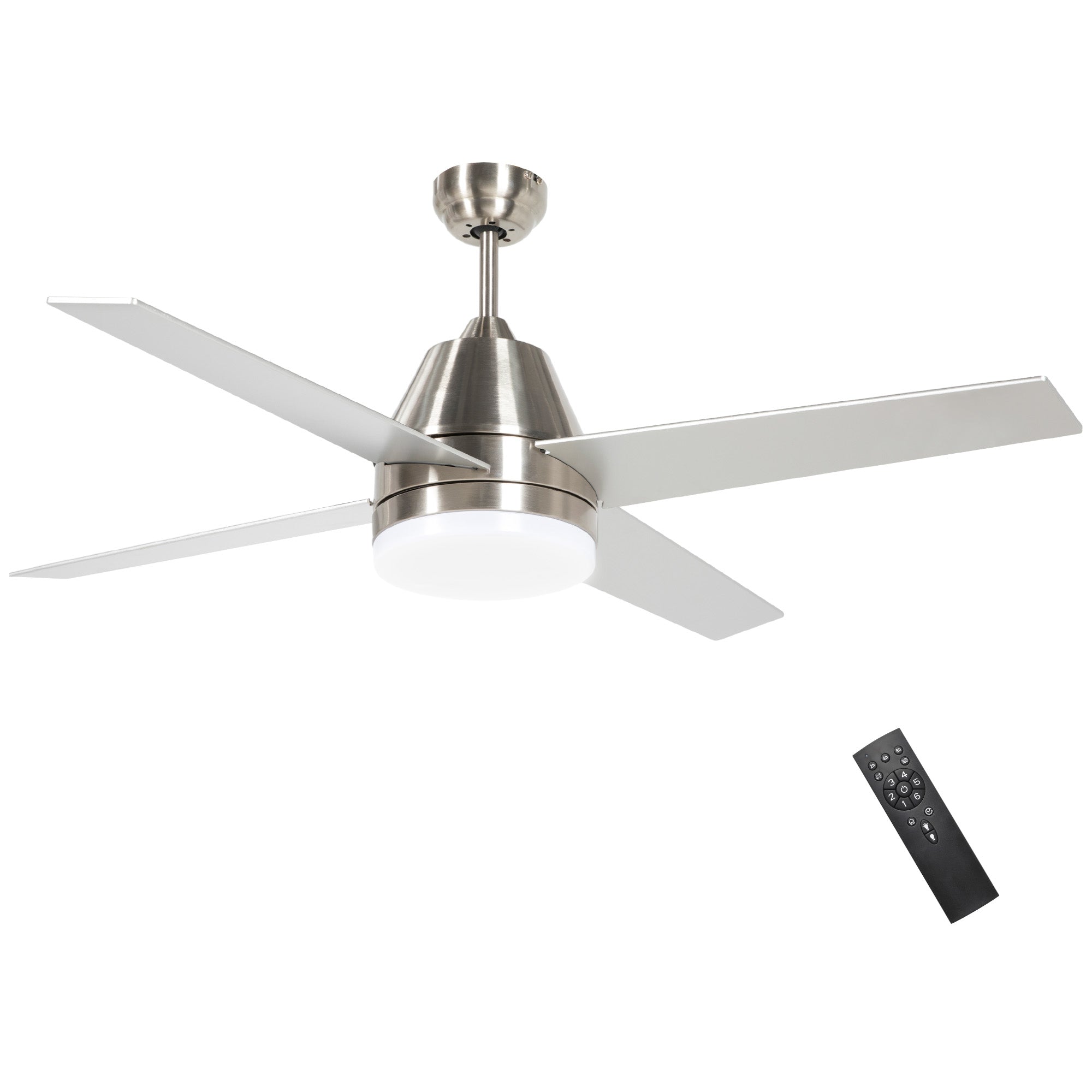 Ventoinha de Teto Prata Ø129x45 cm Motor DC Silencioso - Controlo Remoto e Temporizador