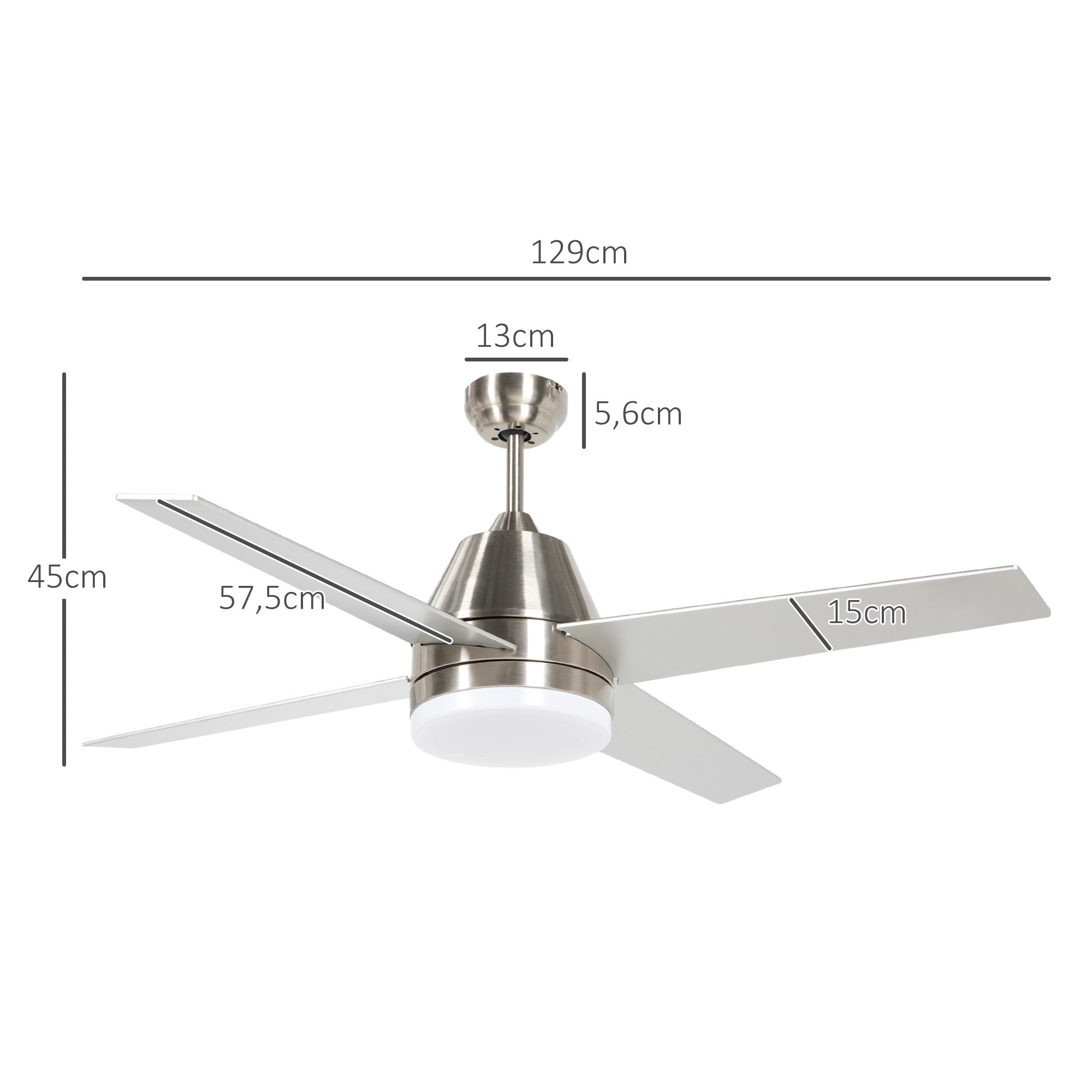 Ventoinha de Teto Prata Ø129x45 cm Motor DC Silencioso - Controlo Remoto e Temporizador