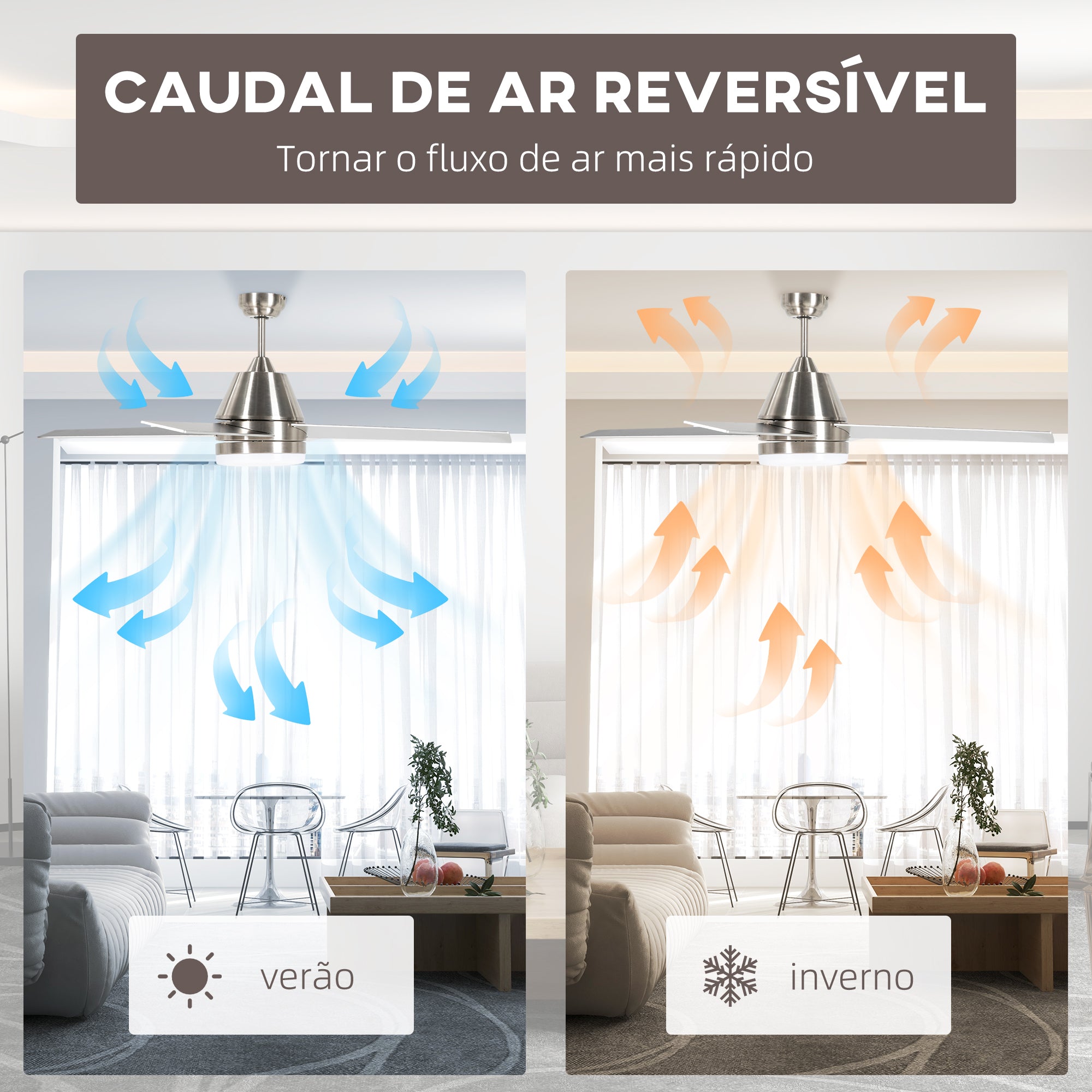 Ventoinha de Teto Prata Ø129x45 cm Motor DC Silencioso - Controlo Remoto e Temporizador