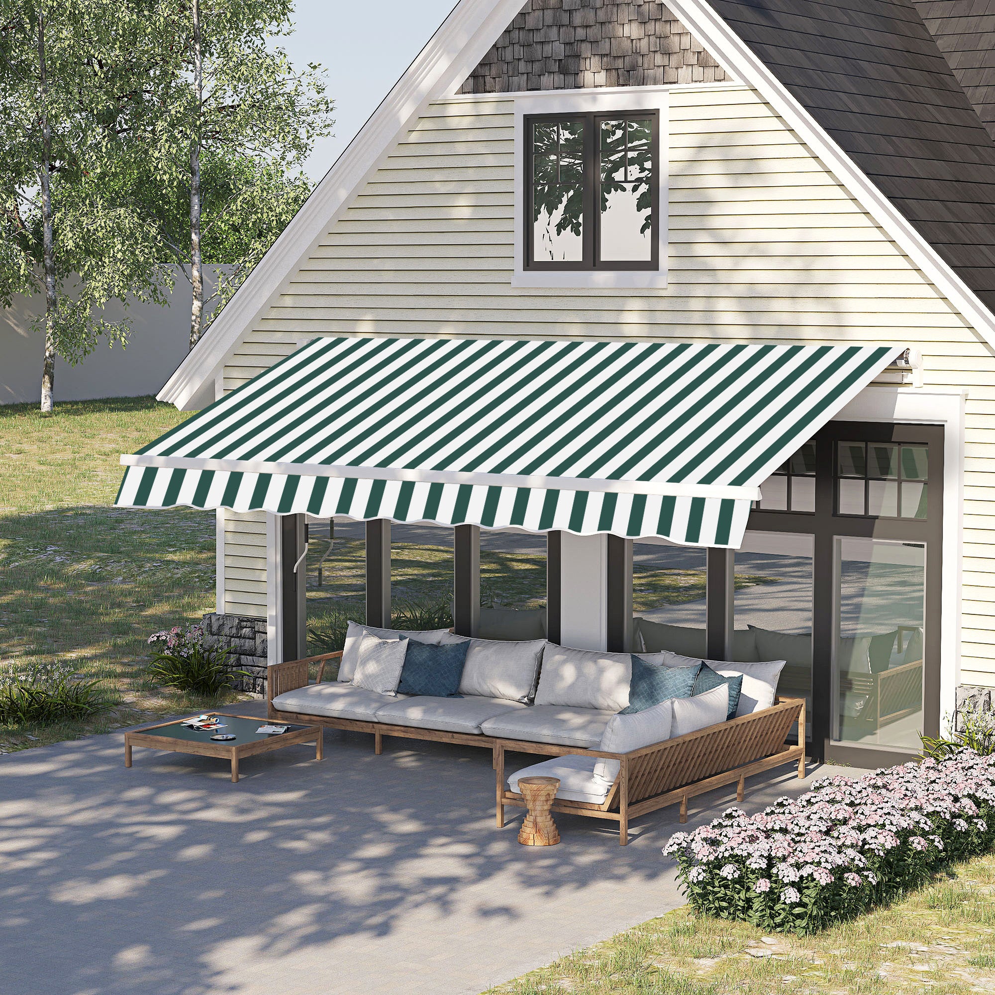 Toldo Manual de Alumínio Verde e Branco 295x250 cm - Ângulo Ajustável
