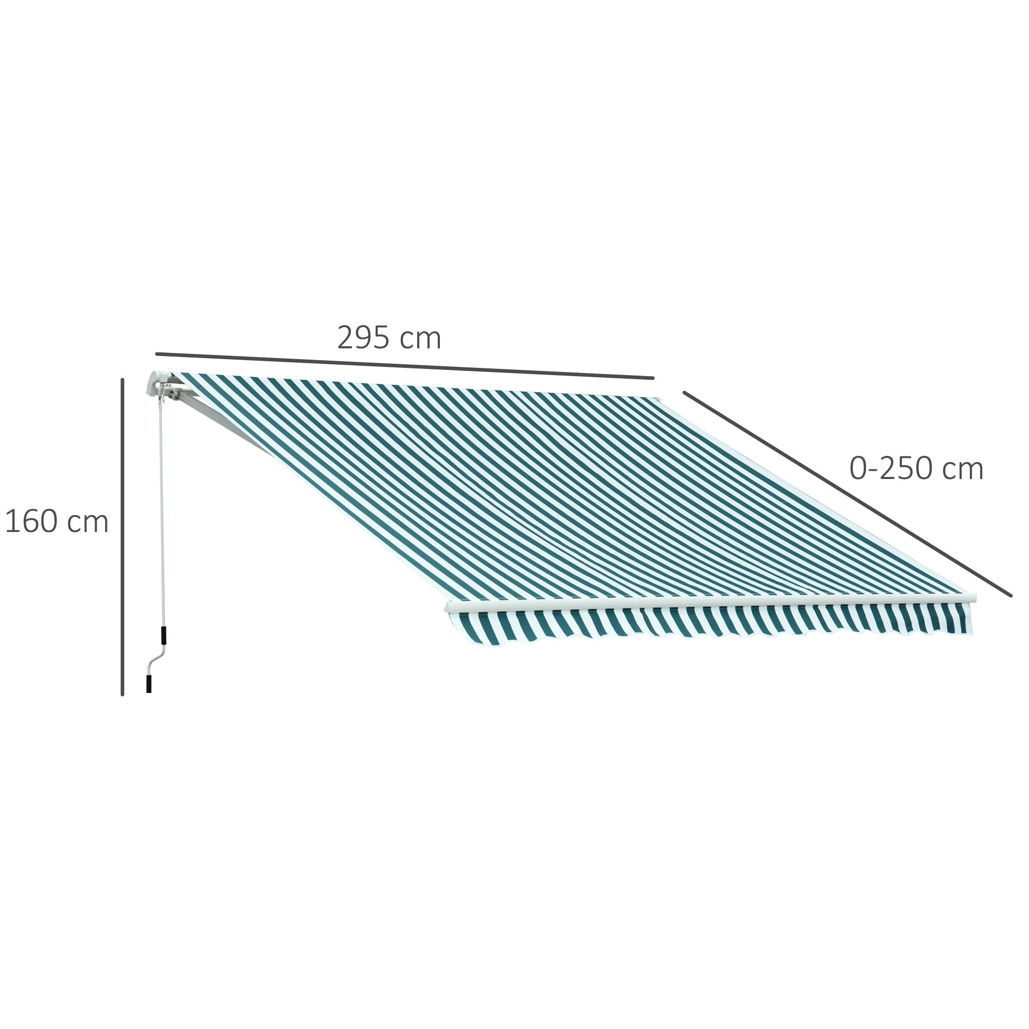Toldo Manual de Alumínio Verde e Branco 295x250 cm - Ângulo Ajustável