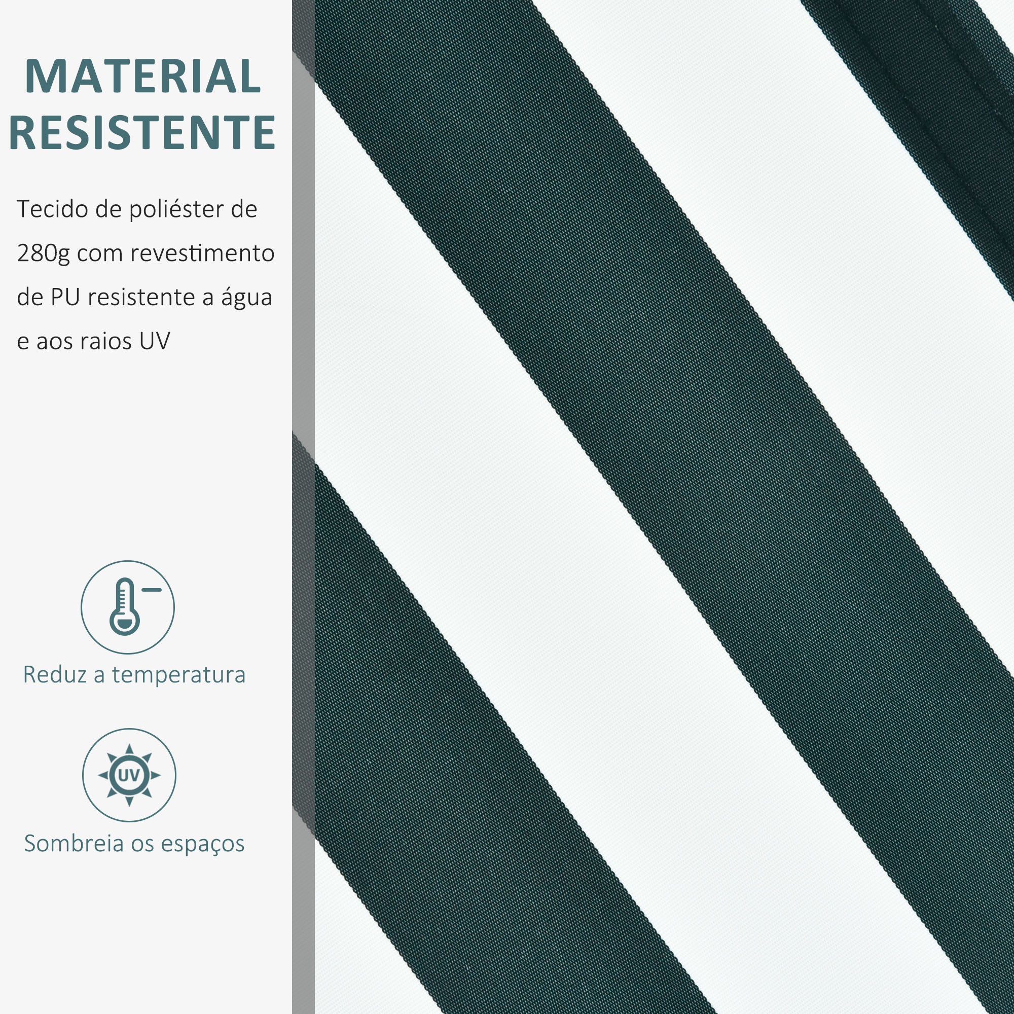 Toldo Manual de Alumínio Verde e Branco 295x250 cm - Ângulo Ajustável