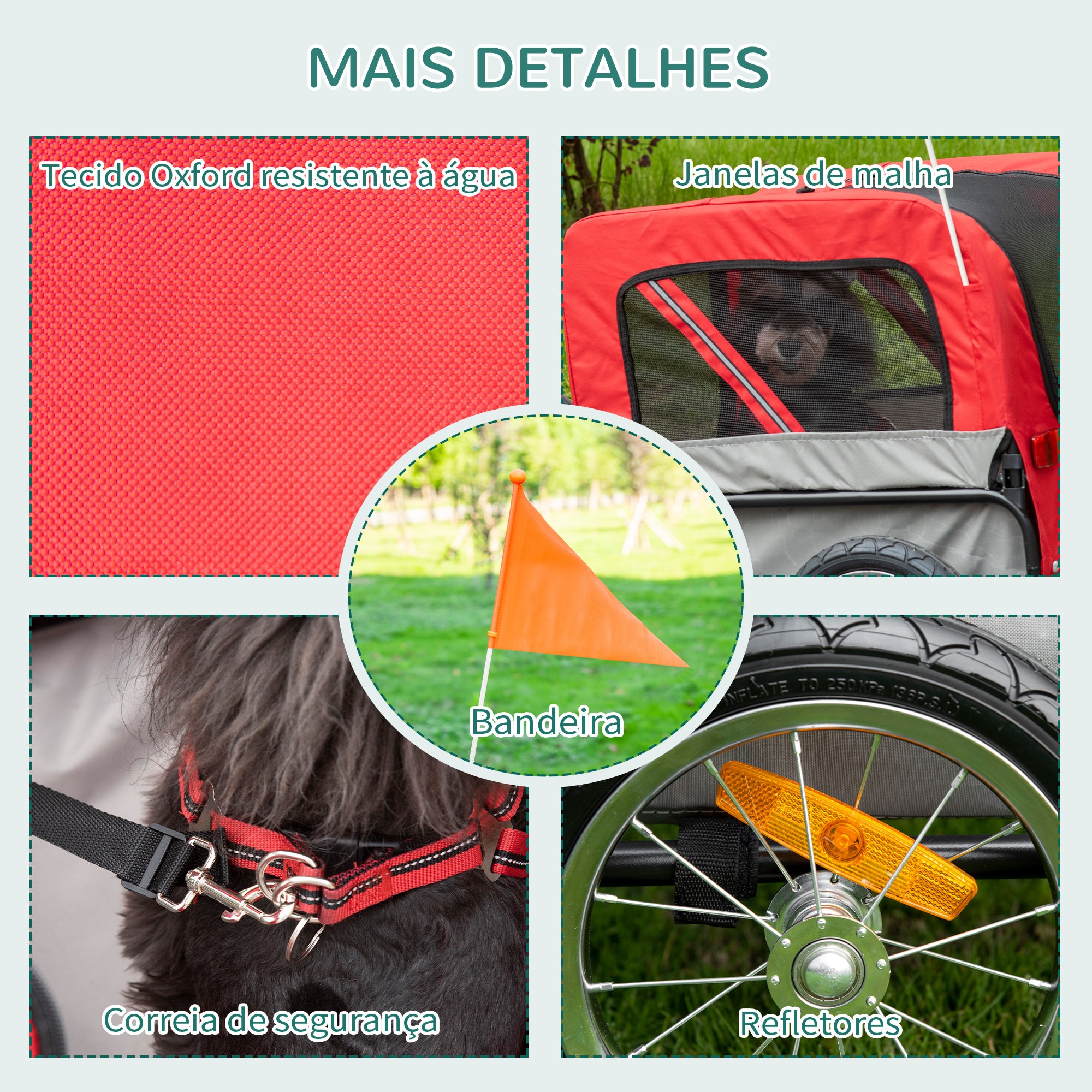 Reboque de Bicicleta para Cães 2 em 1 Vermelho 129x55,5x92 cm