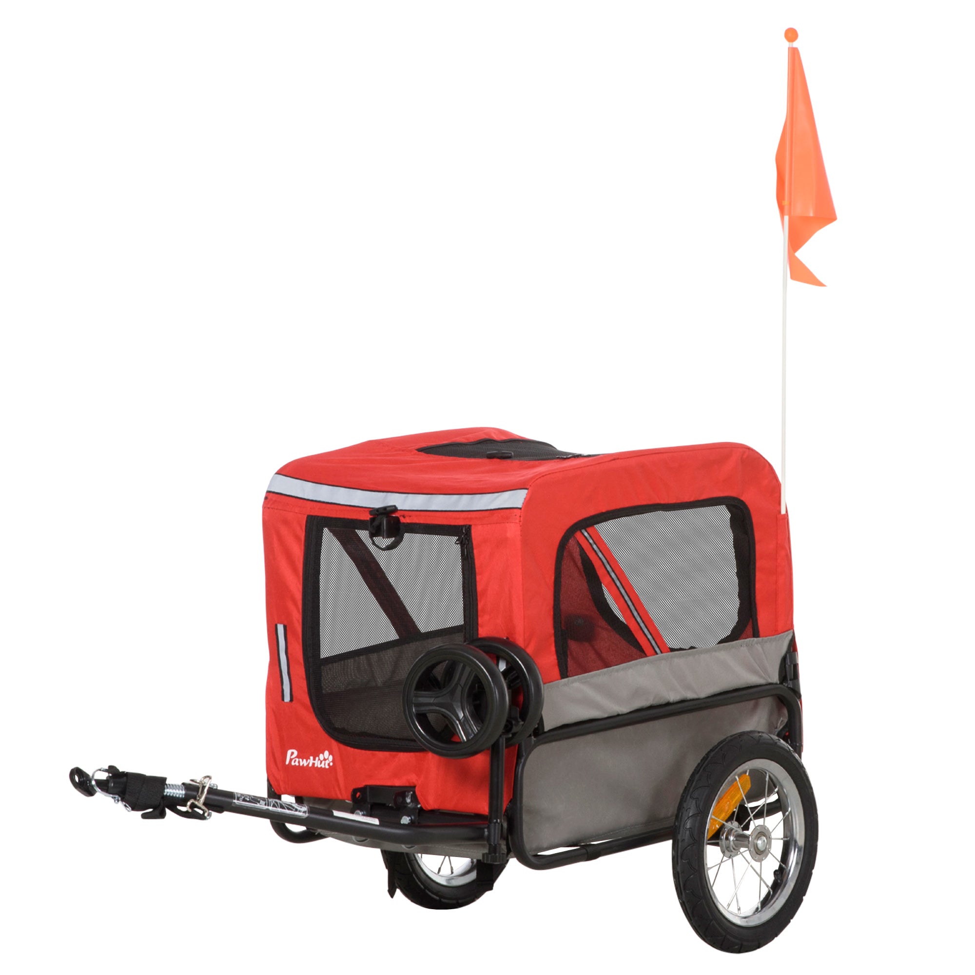 Reboque de Bicicleta para Cães 2 em 1 Vermelho 129x55,5x92 cm