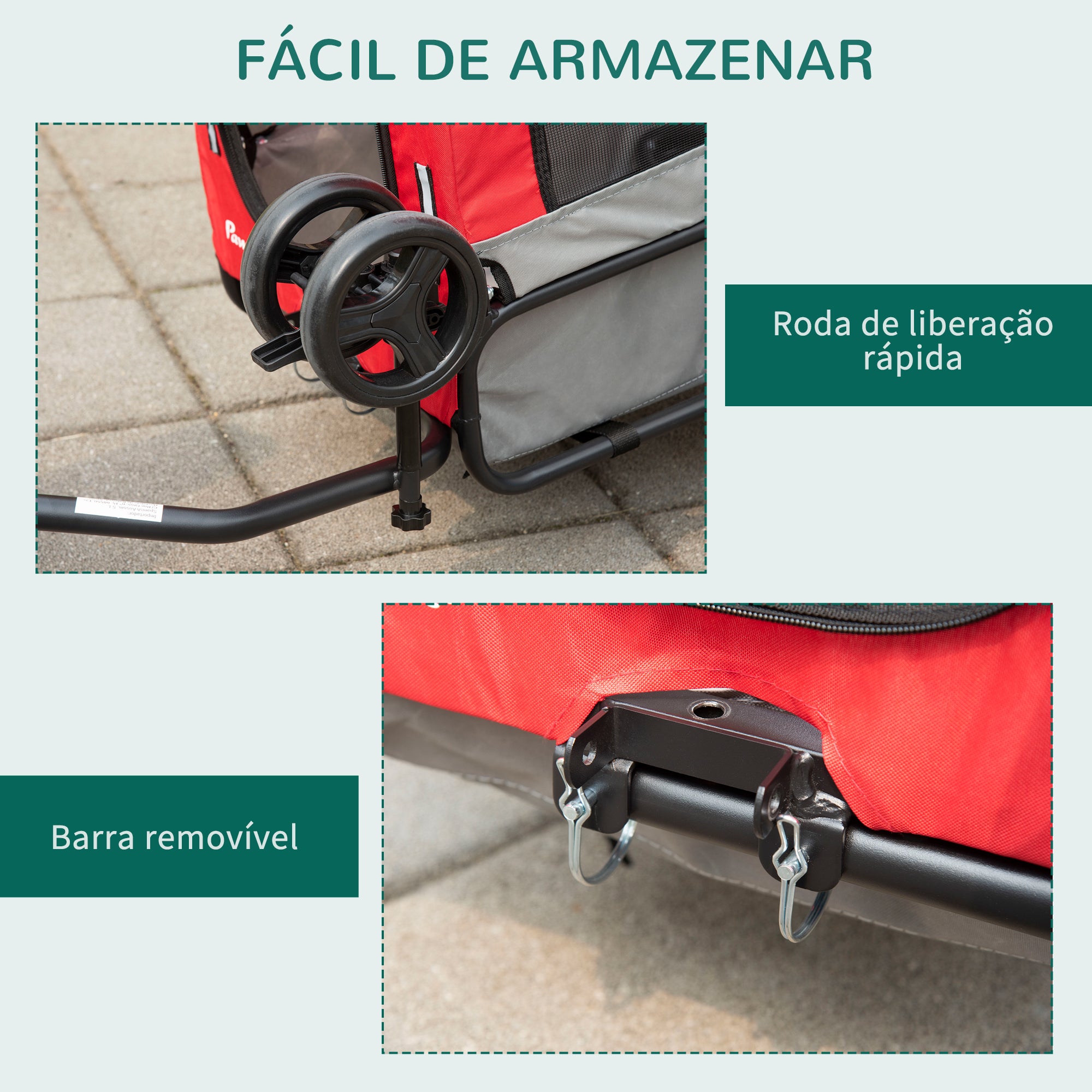 Reboque de Bicicleta para Cães 2 em 1 Vermelho 129x55,5x92 cm