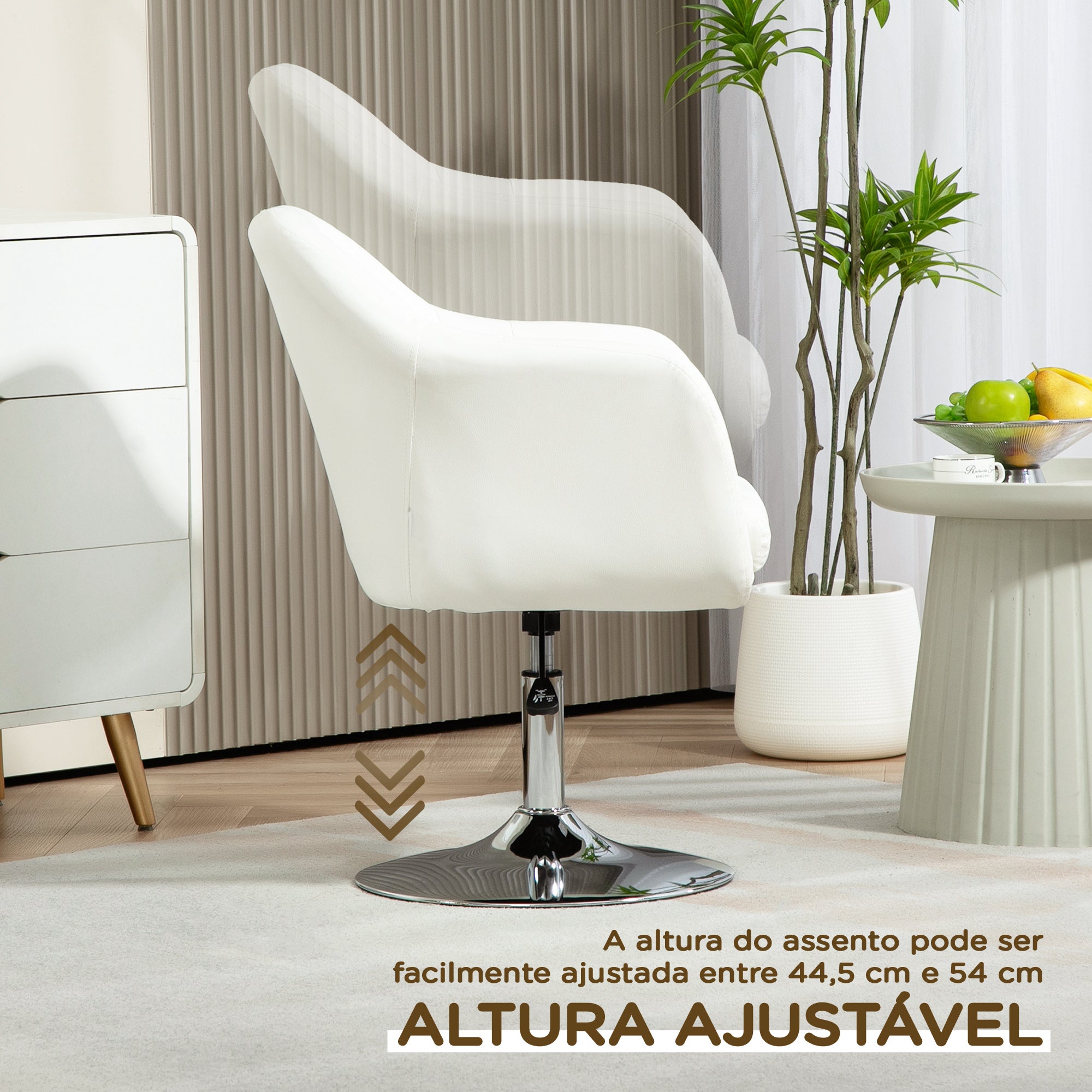 Cadeira de Escritório Giratória – 60x60x79-91 cm – Branca – Couro sintético e metal