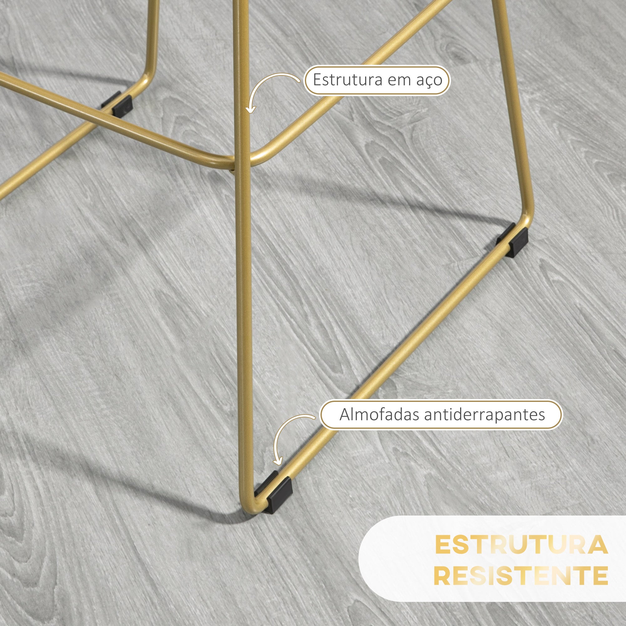 Bancos Altos de Cozinha – 46,5x48x93 cm – Dourado e Preto – Aço, espuma e poliéster