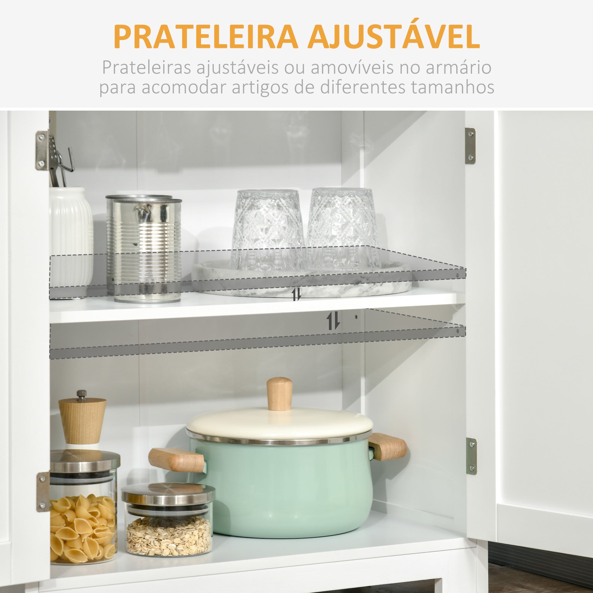 Armário de Cozinha 60x30x162 cm Branco com Prateleiras Ajustáveis e Portas de Vidro