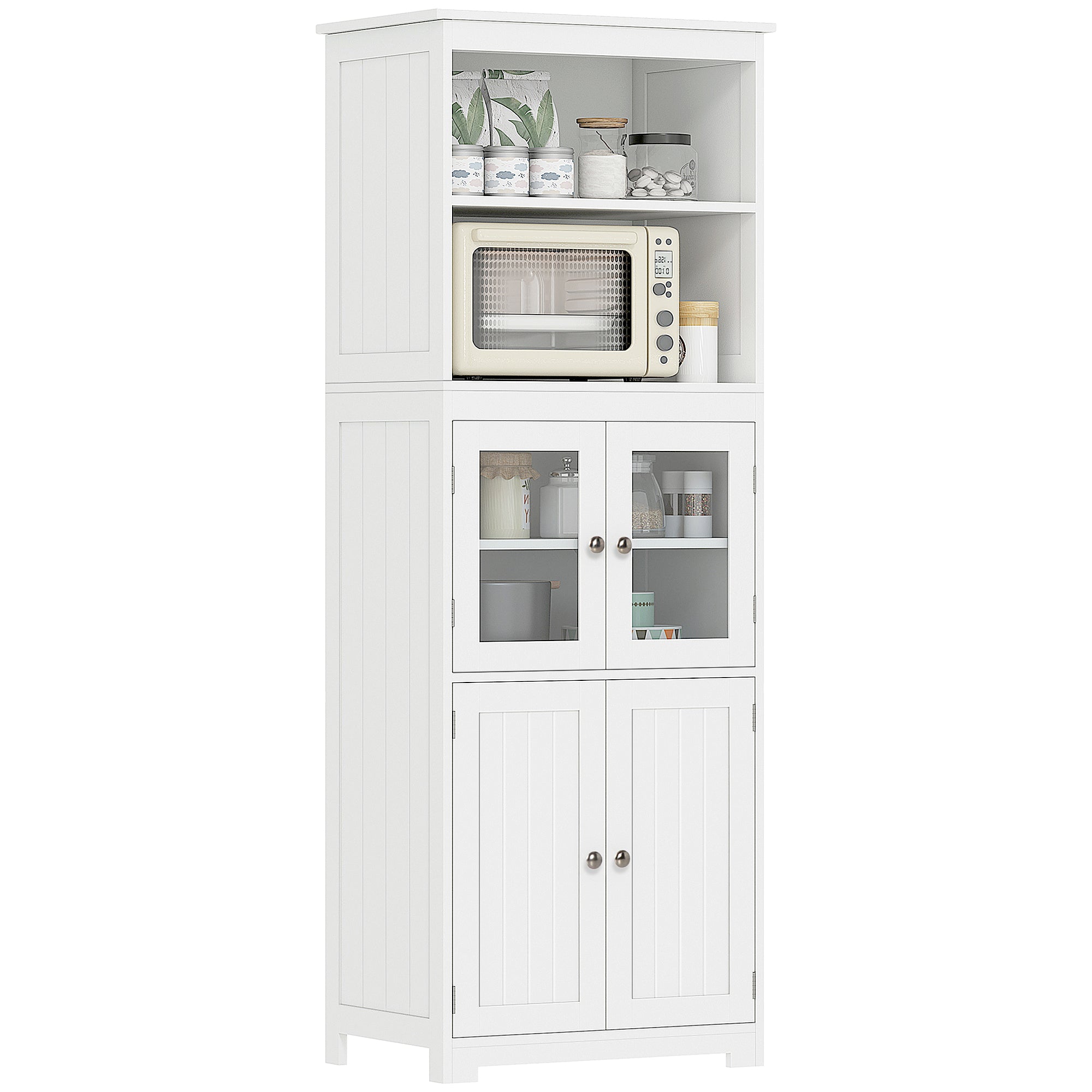 Armário de Cozinha 60x30x162 cm Branco com Prateleiras Ajustáveis e Portas de Vidro
