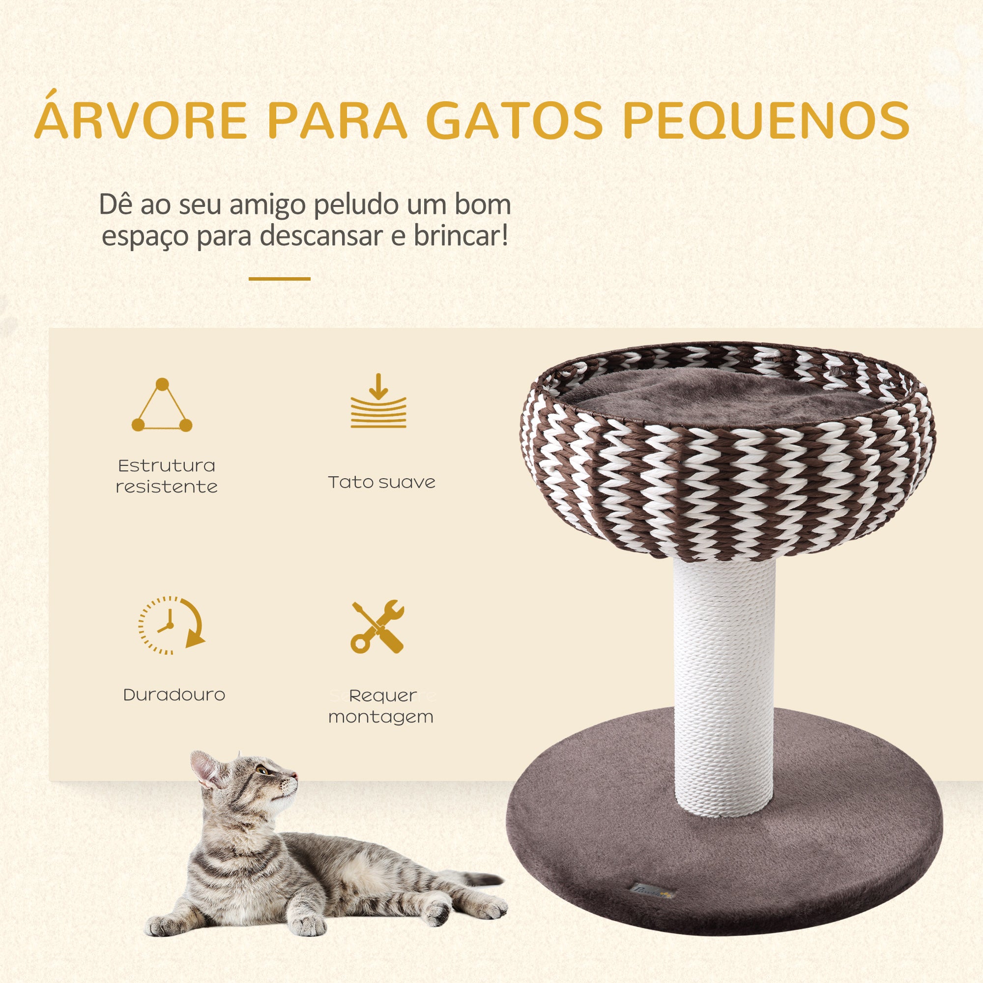 Arranhador para Gatos Pequeno Café e Creme 50x50x52 cm