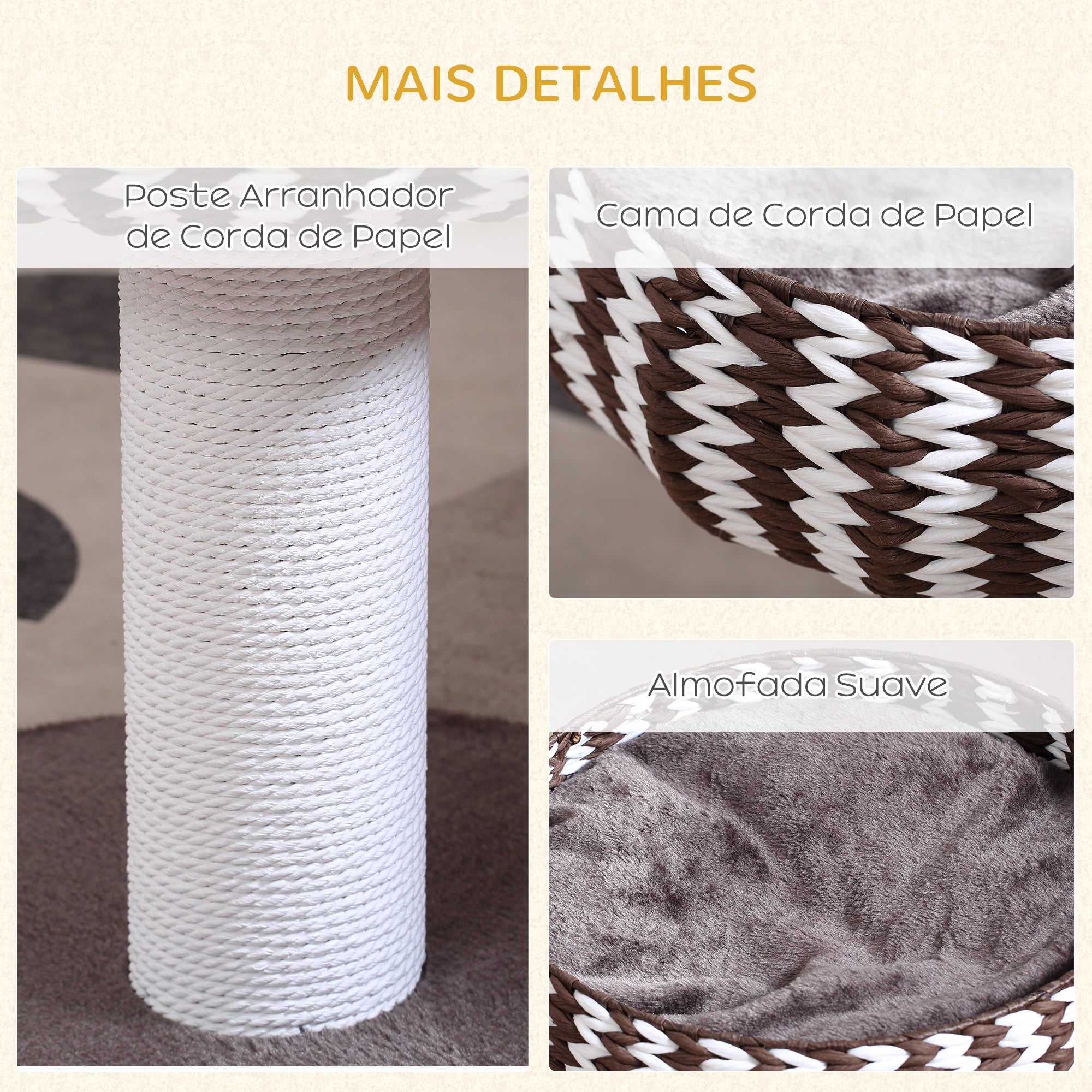 Arranhador para Gatos Pequeno Café e Creme 50x50x52 cm