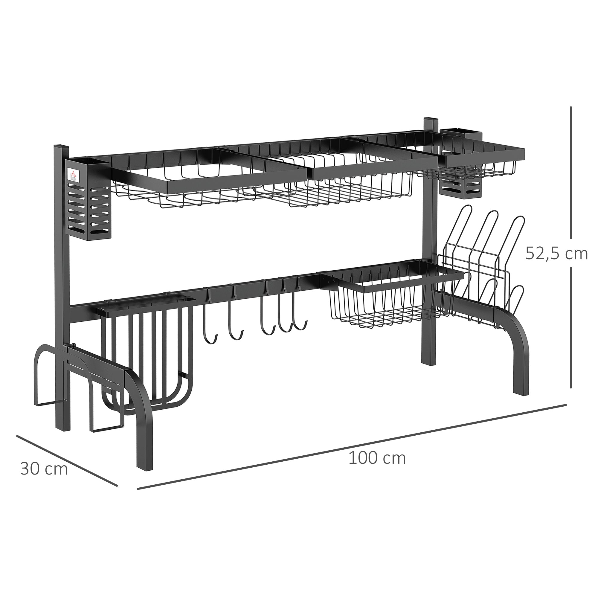 Escorredor de Louça de 2 Níveis – 100x30x52,5cm – Cor Preto – Aço