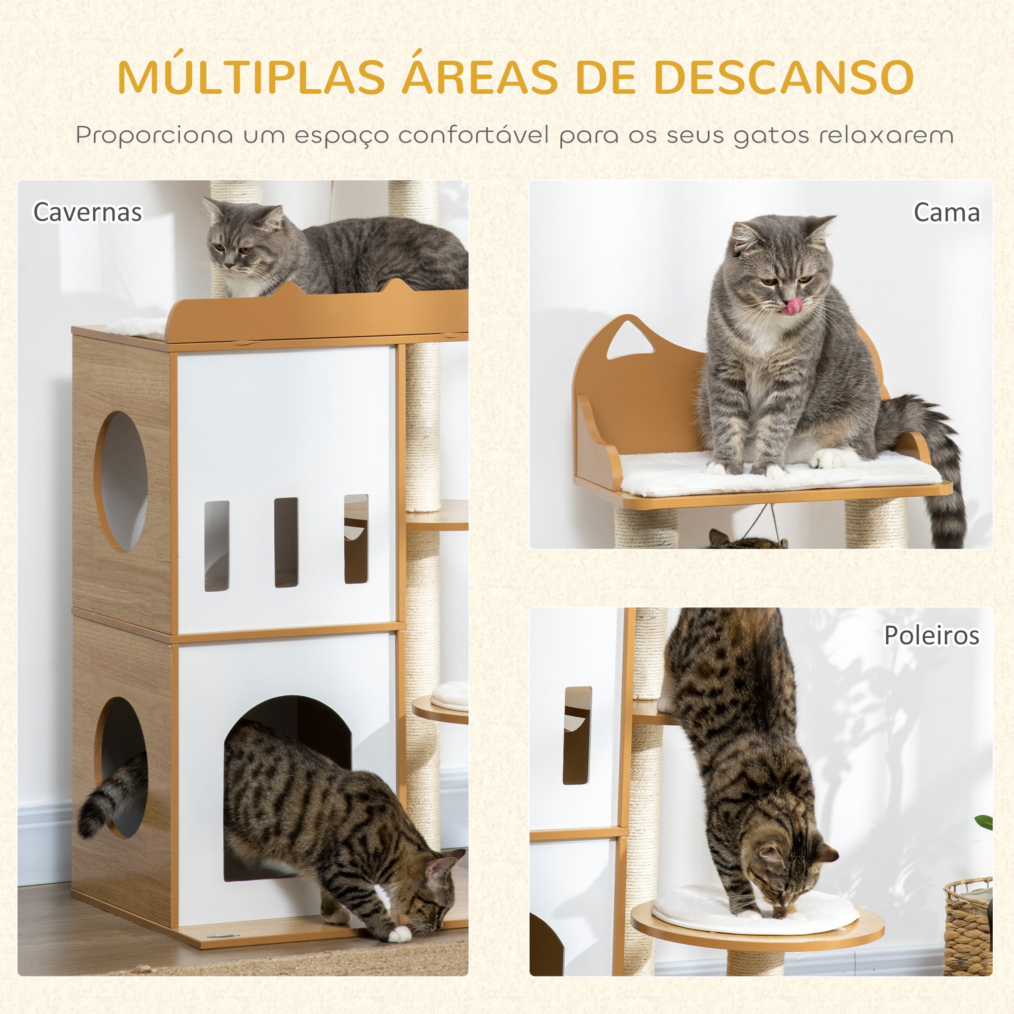 Arranhador para Gatos 133 cm Carvalho e Branco