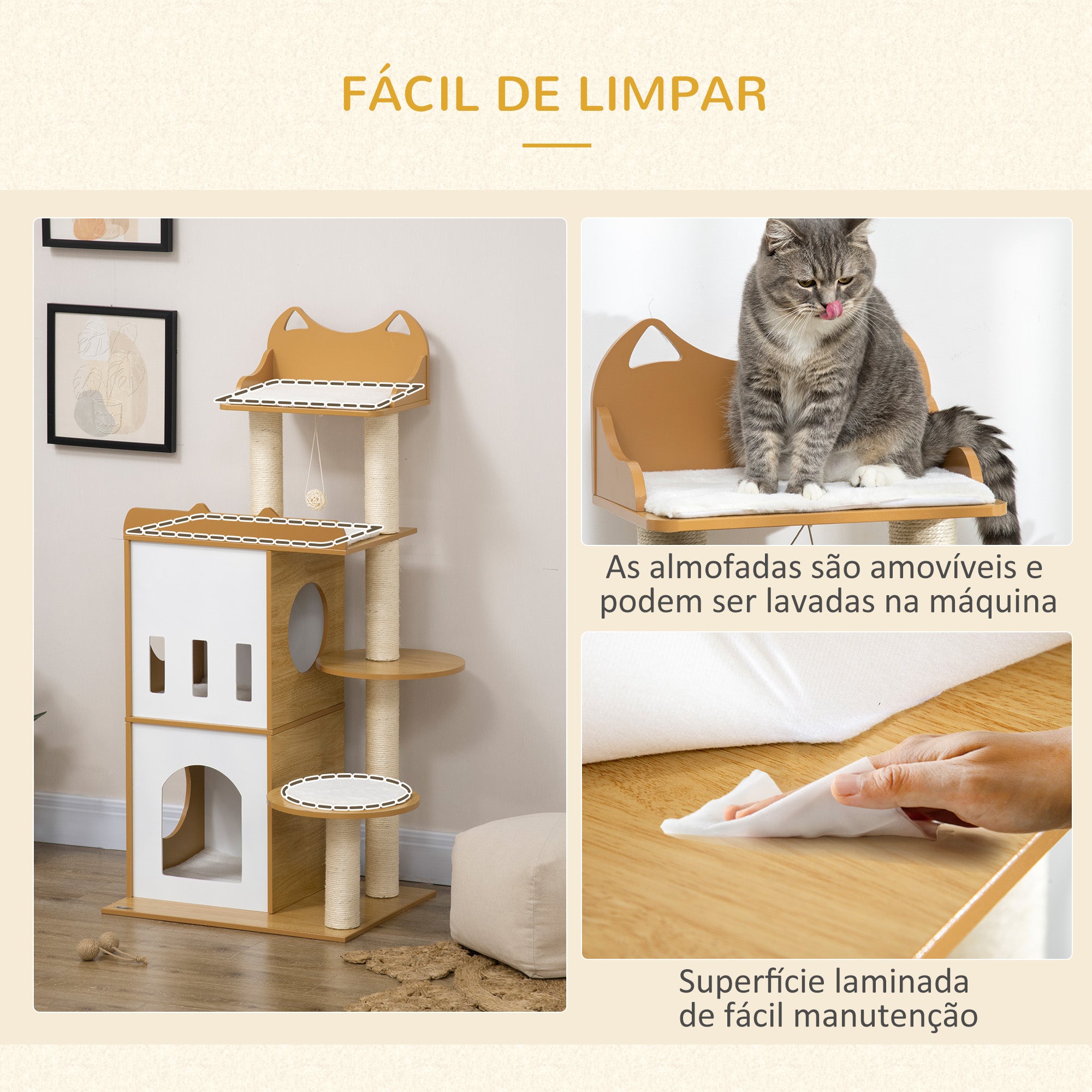 Arranhador para Gatos 133 cm Carvalho e Branco