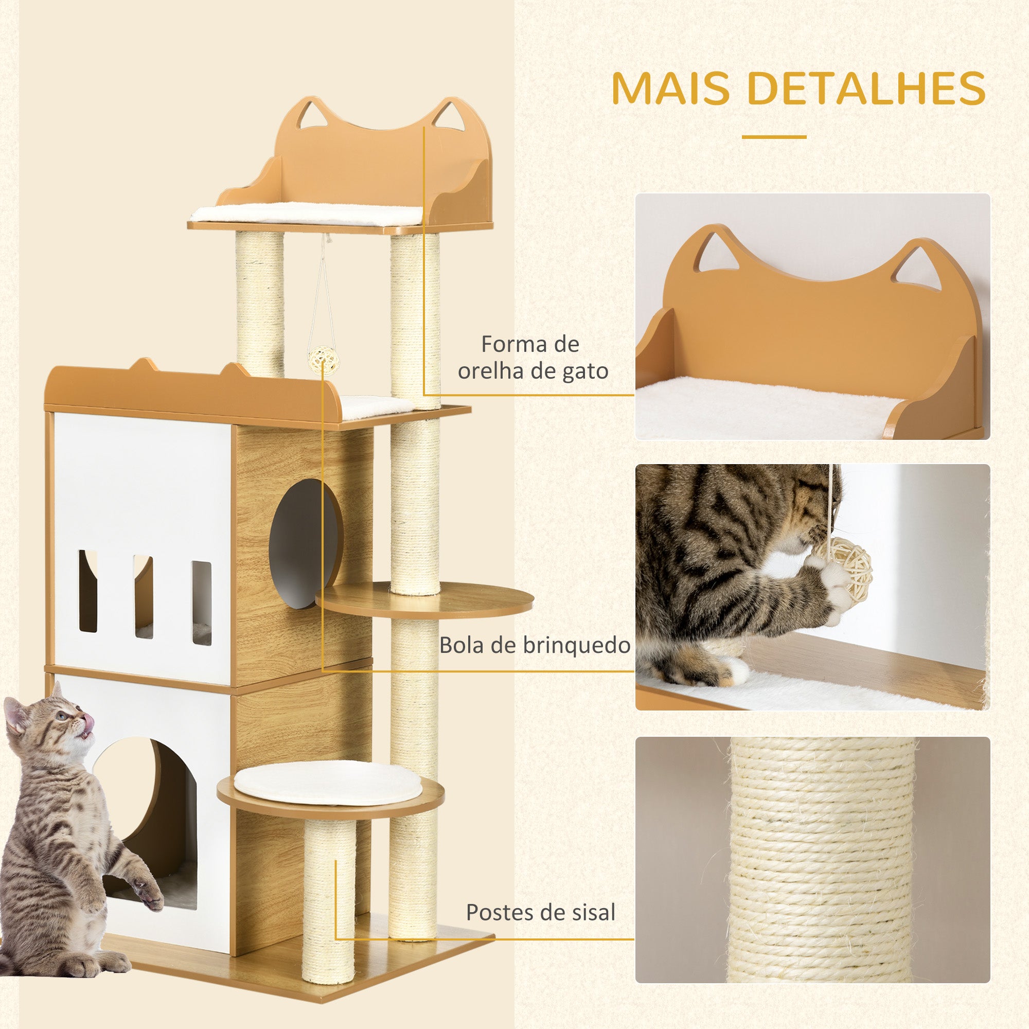 Arranhador para Gatos 133 cm Carvalho e Branco