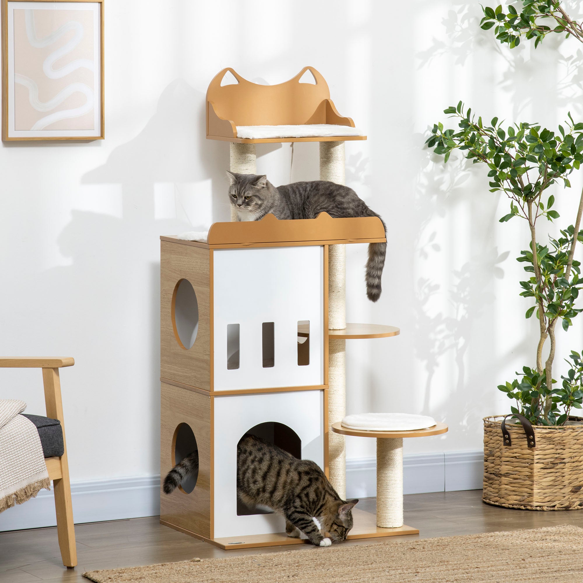Arranhador para Gatos 133 cm Carvalho e Branco