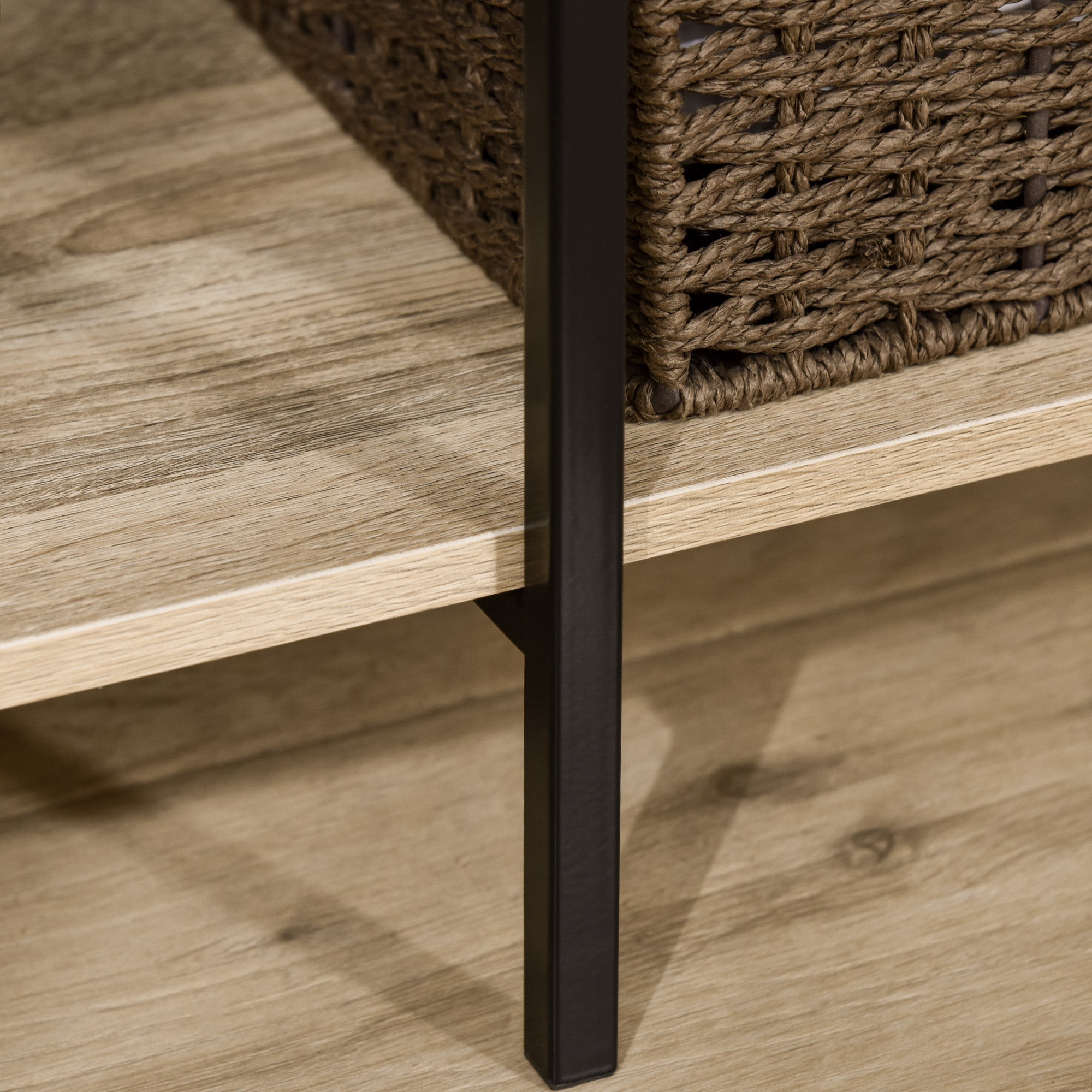 Suporte para Cabides de Madeira com 4 Prateleiras - 100x46x170.5 cm - Madeira Natural e Preto