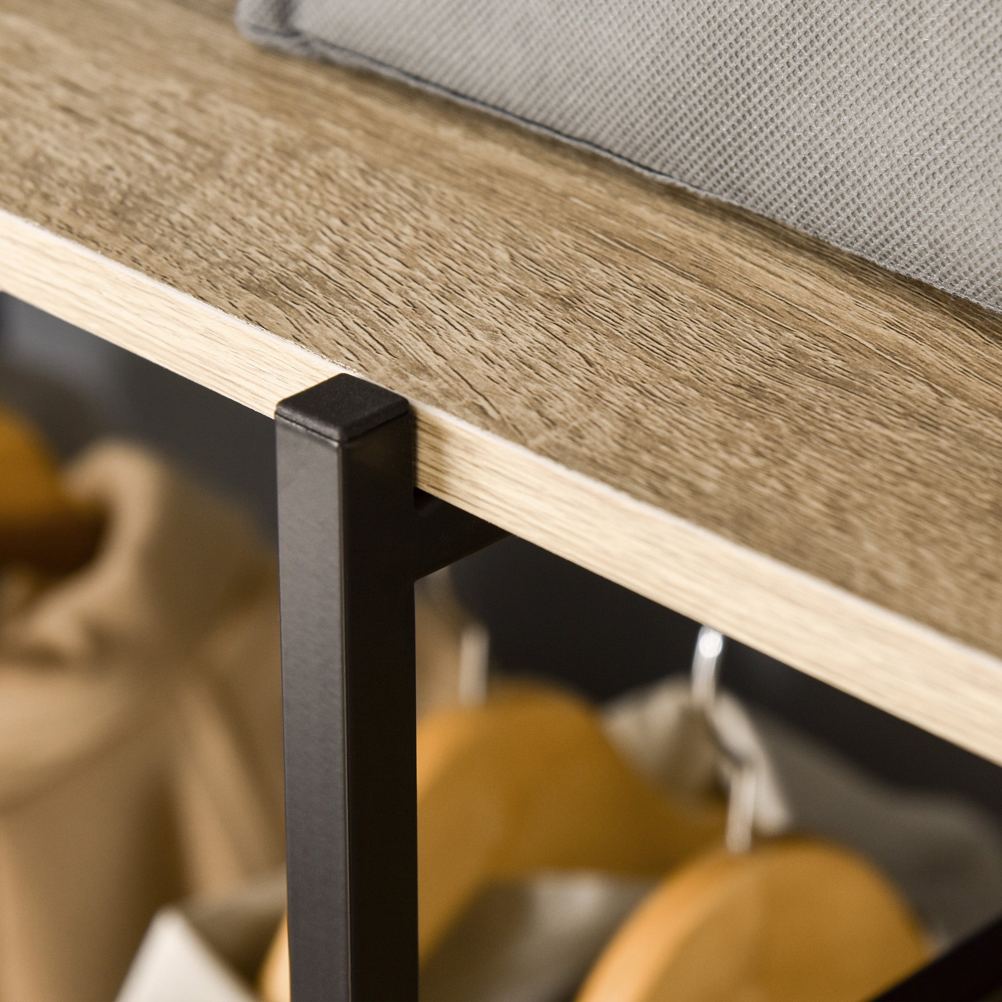Suporte para Cabides de Madeira com 4 Prateleiras - 100x46x170.5 cm - Madeira Natural e Preto