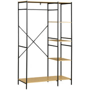 Suporte para Cabides de Madeira com 4 Prateleiras - 100x46x170.5 cm - Madeira Natural e Preto