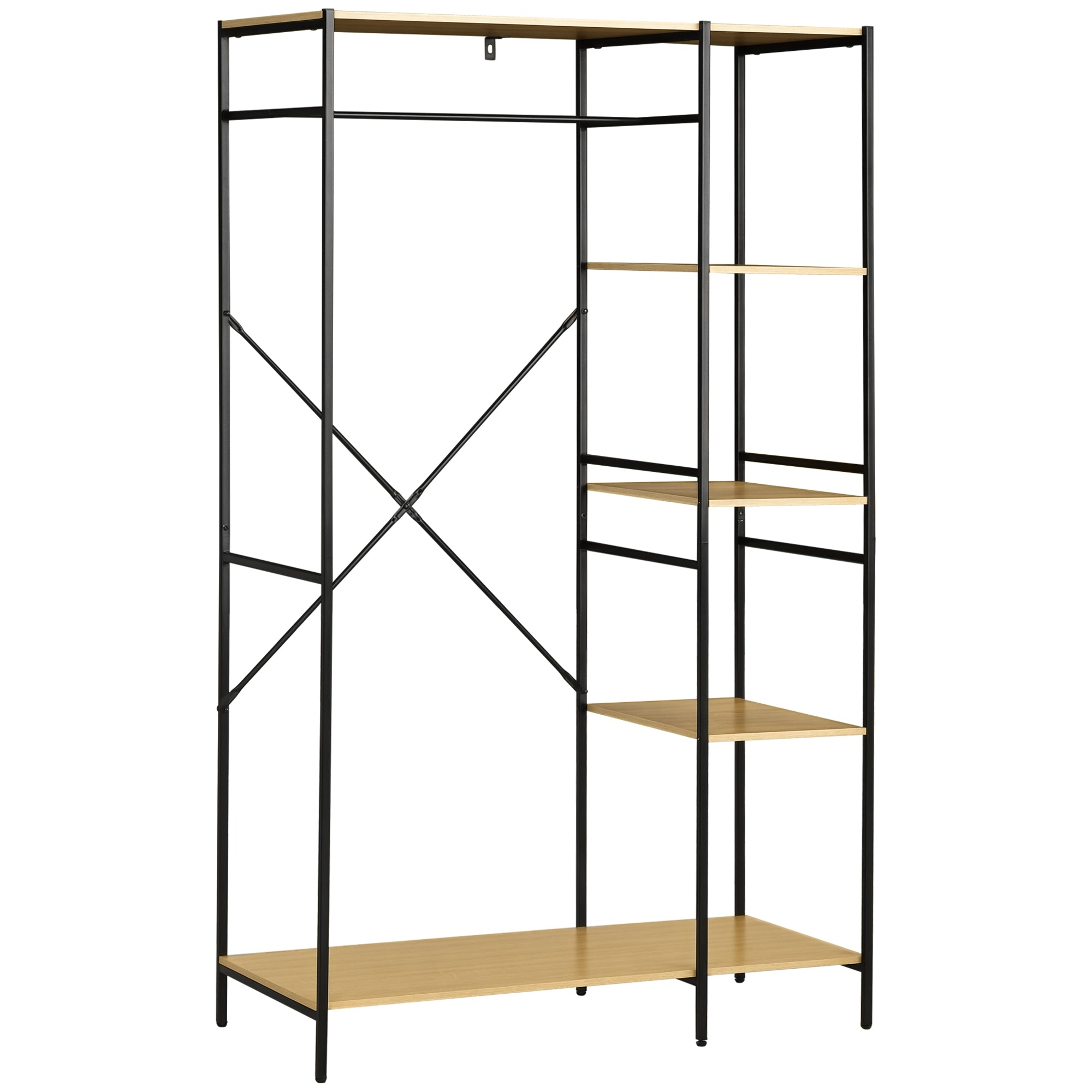 Suporte para Cabides de Madeira com 4 Prateleiras - 100x46x170.5 cm - Madeira Natural e Preto