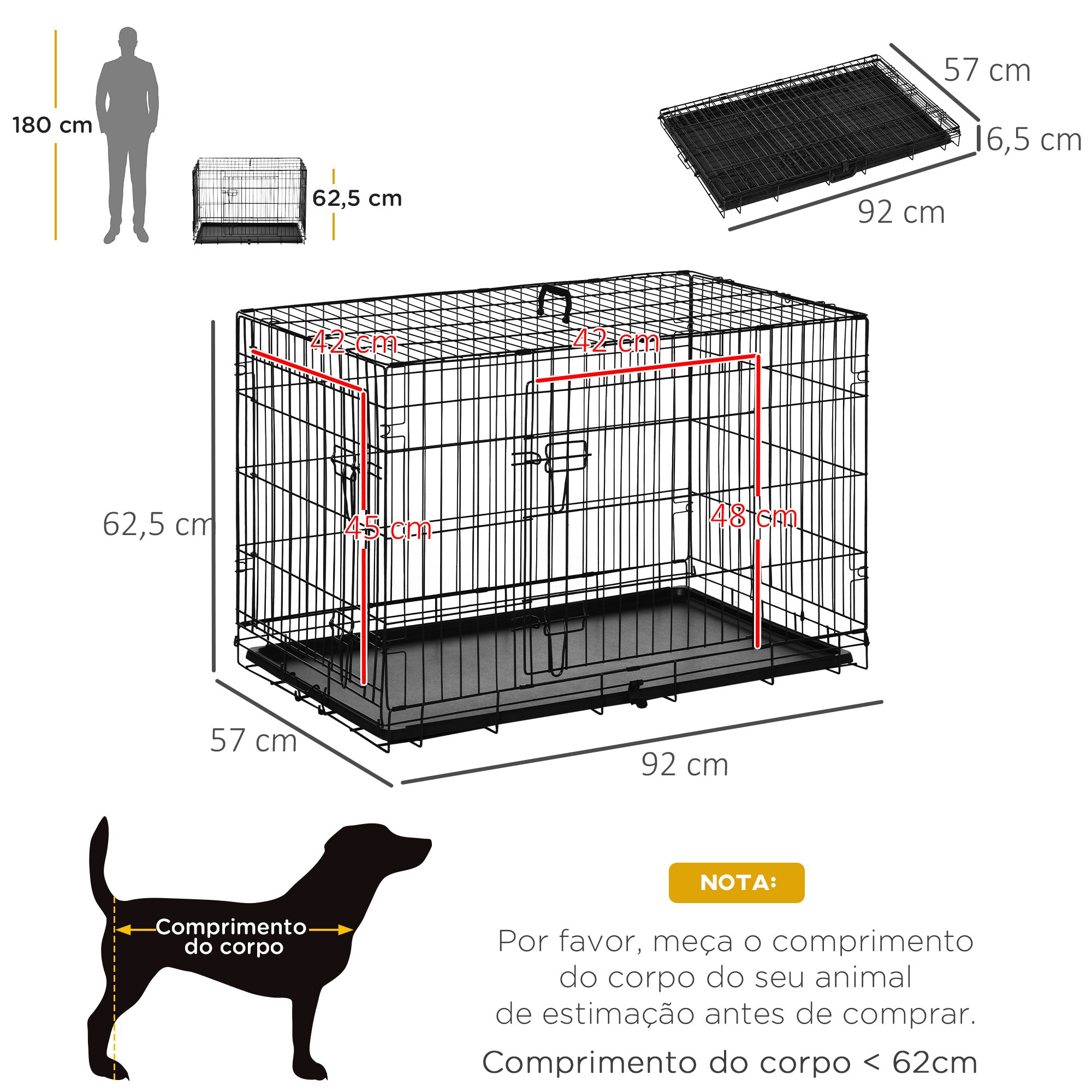 Gaiola para Cães Dobrável 92x57x62,5cm - Cor Preto