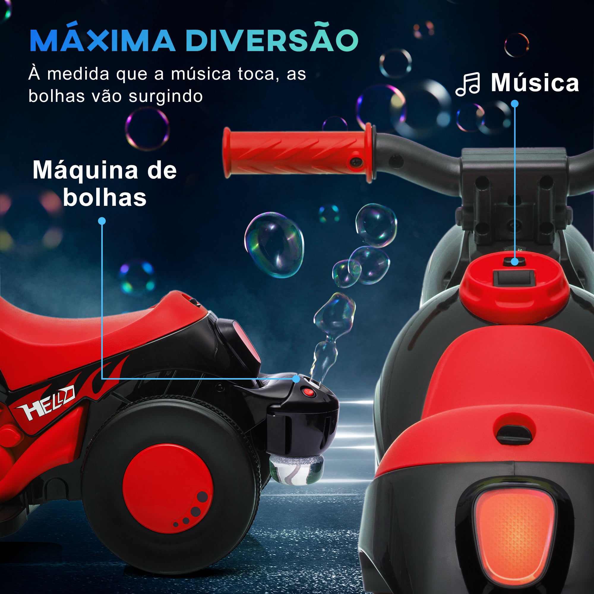 Mota Elétrica para Crianças Vermelha e Preta 80x36x43,5 cm