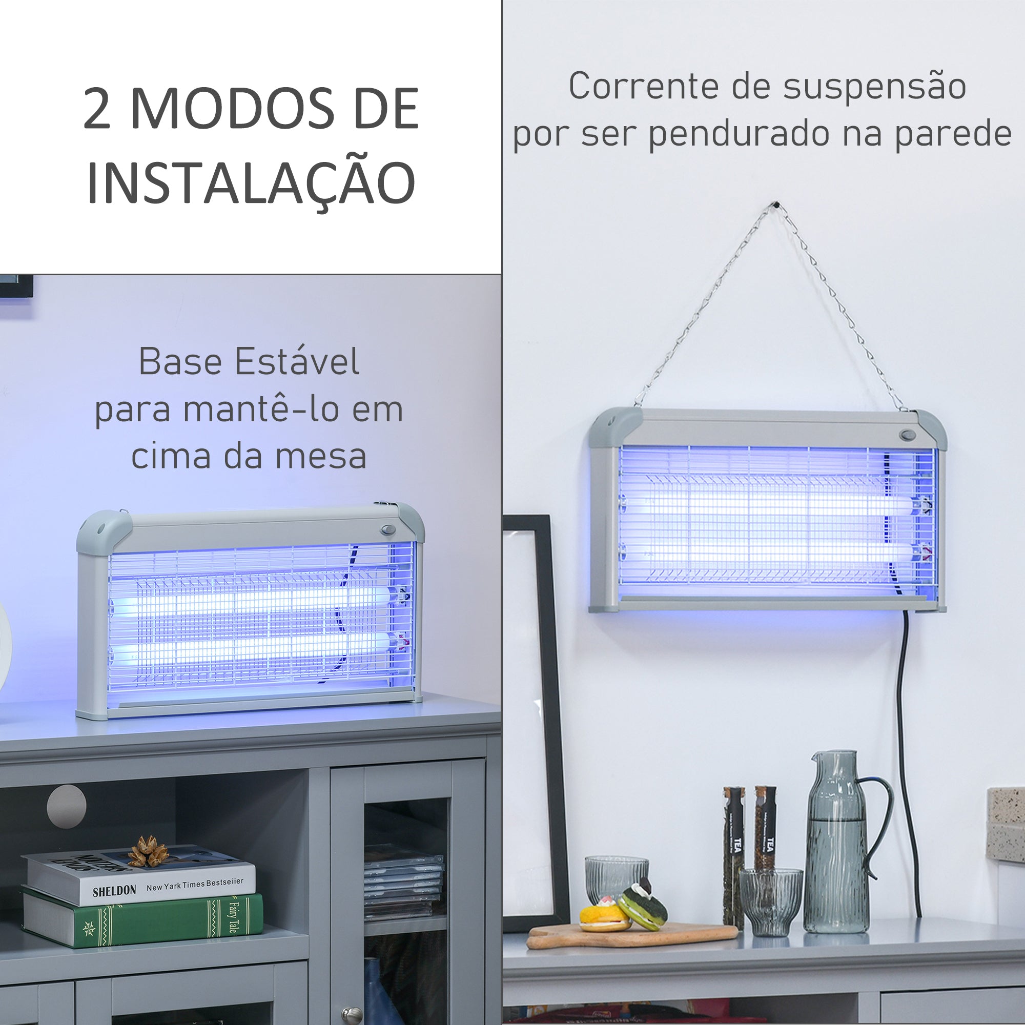 Lâmpada Anti-Mosquitos Elétrica 30W Branco e Cinza 48,5x8,5x26,5cm