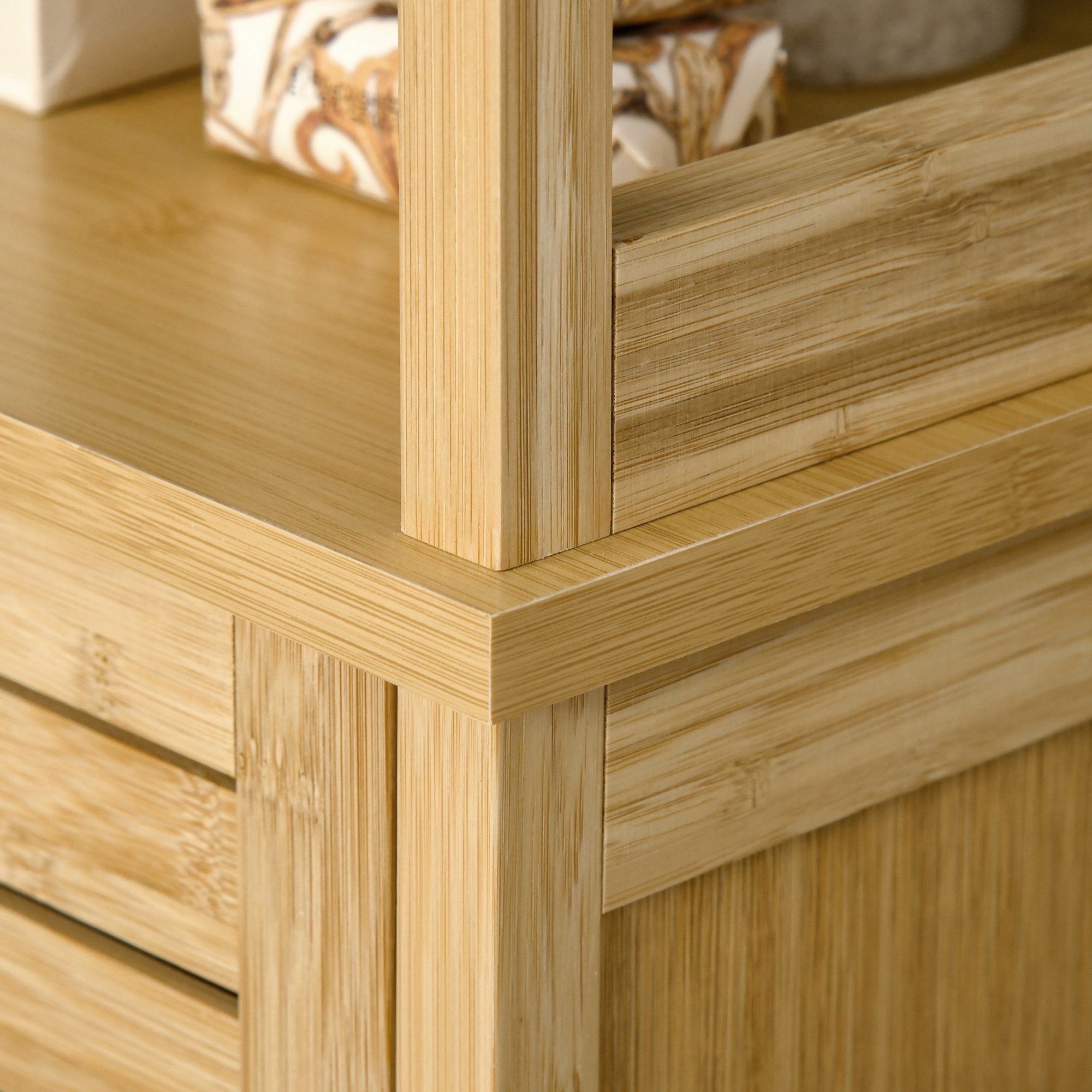 Coluna de Casa de Banho de Bambú com 3 Prateleiras e 1 Porta - 34x30x173 cm - Cor de Madeira Natural