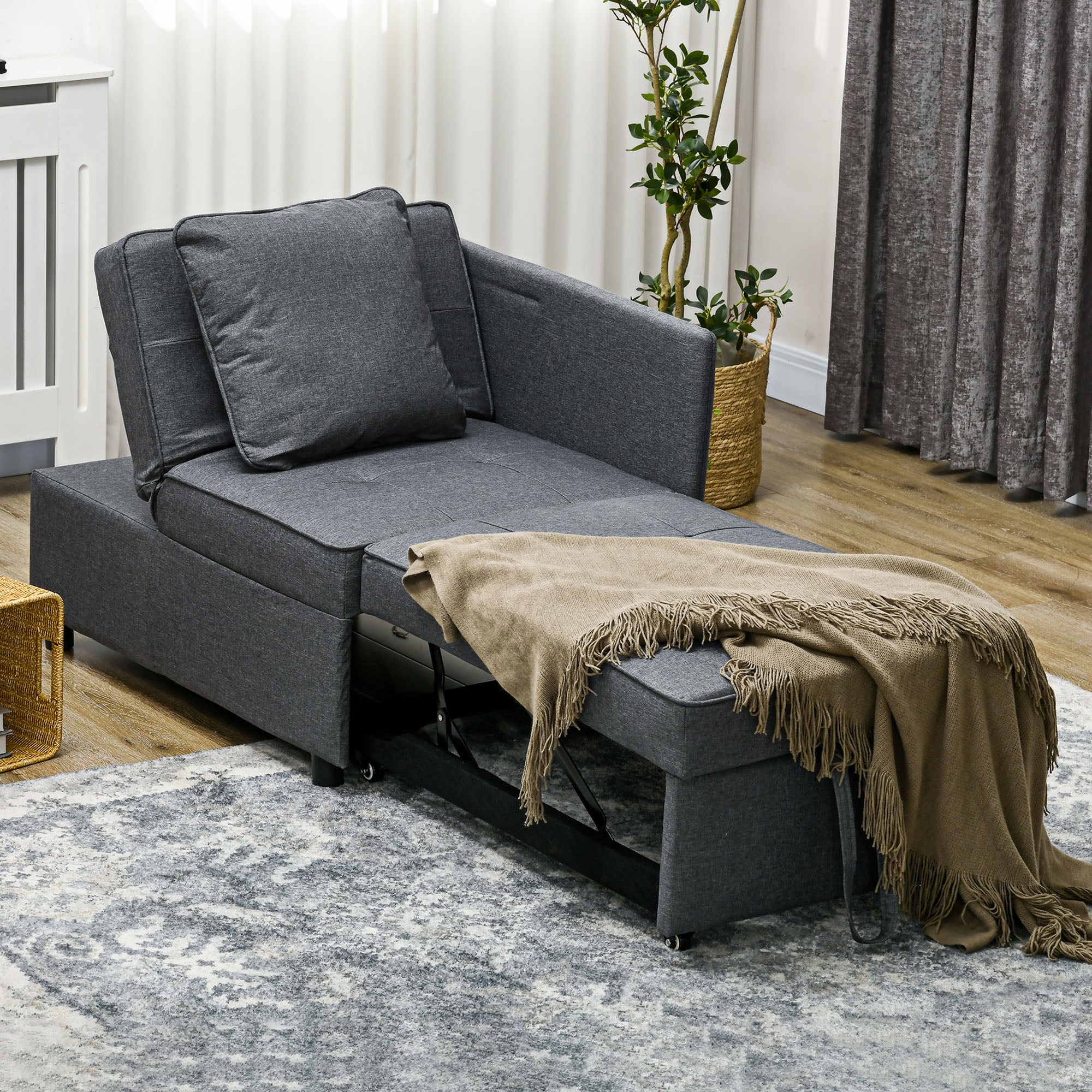 Sofá Cama 3 em 1 65x98x69 cm Cinzento
