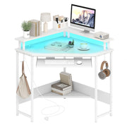 Mesa de Computador com Luzes LED e Comando à Distância Suporte para Monitor e Teclado com Tomadas 80 x 80 x 87,5 cm Branco