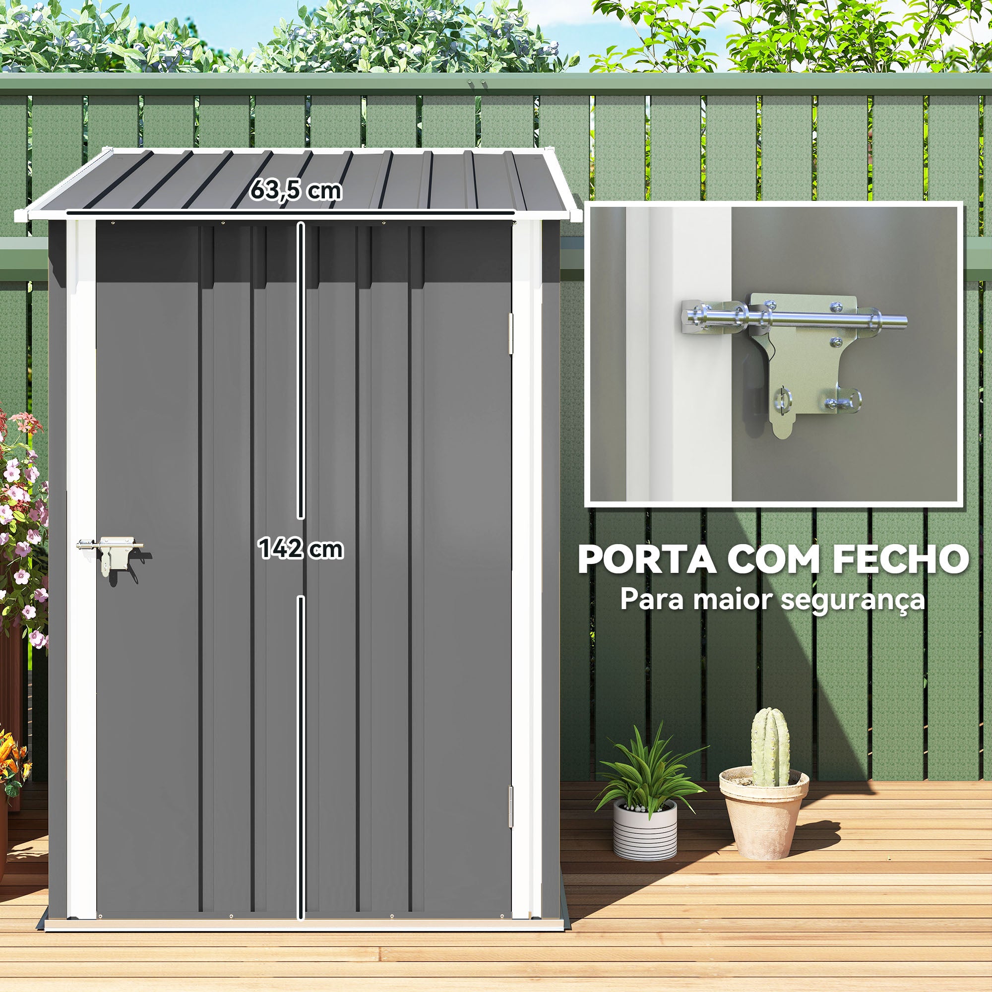 Abrigo de Jardim 100x103x160 cm Cinza - Armazenamento de Ferramentas