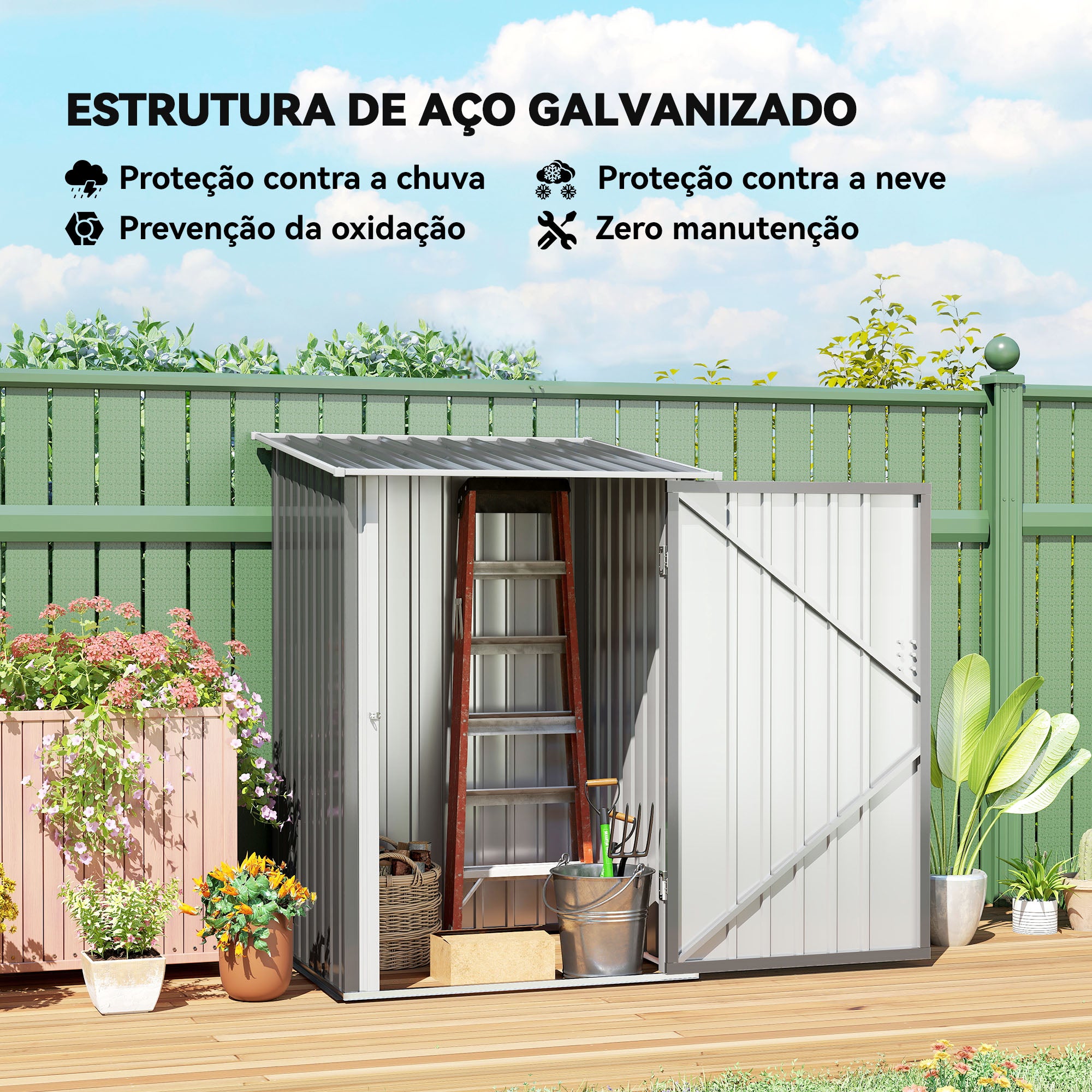 Abrigo de Jardim 100x103x160 cm Cinza - Armazenamento de Ferramentas