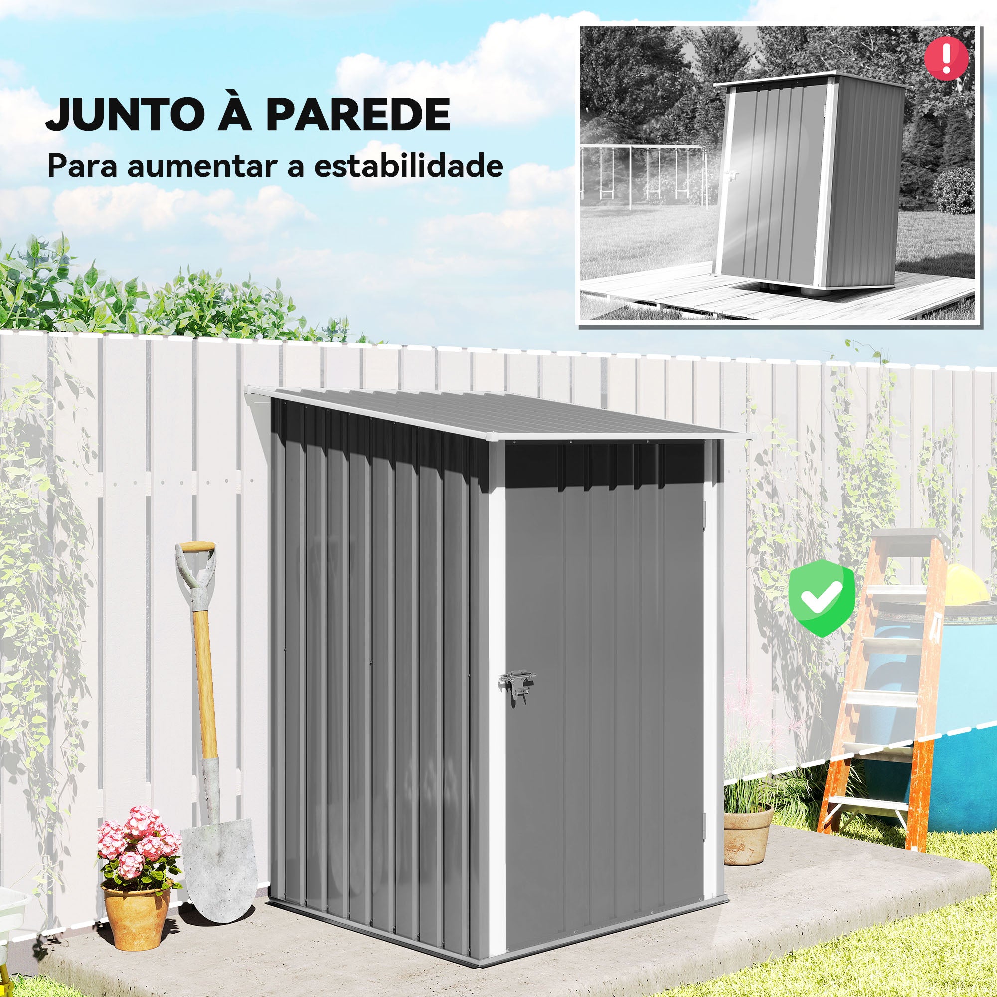 Abrigo de Jardim 100x103x160 cm Cinza - Armazenamento de Ferramentas