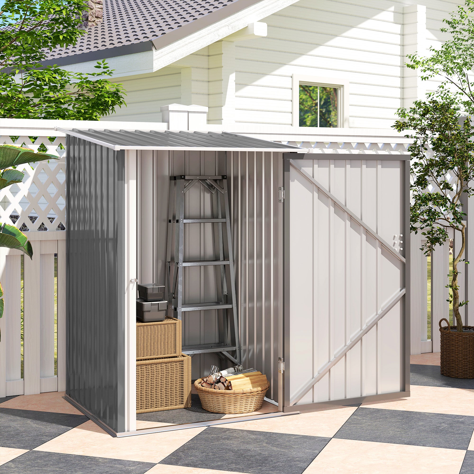 Abrigo de Jardim 100x103x160 cm Cinza - Armazenamento de Ferramentas