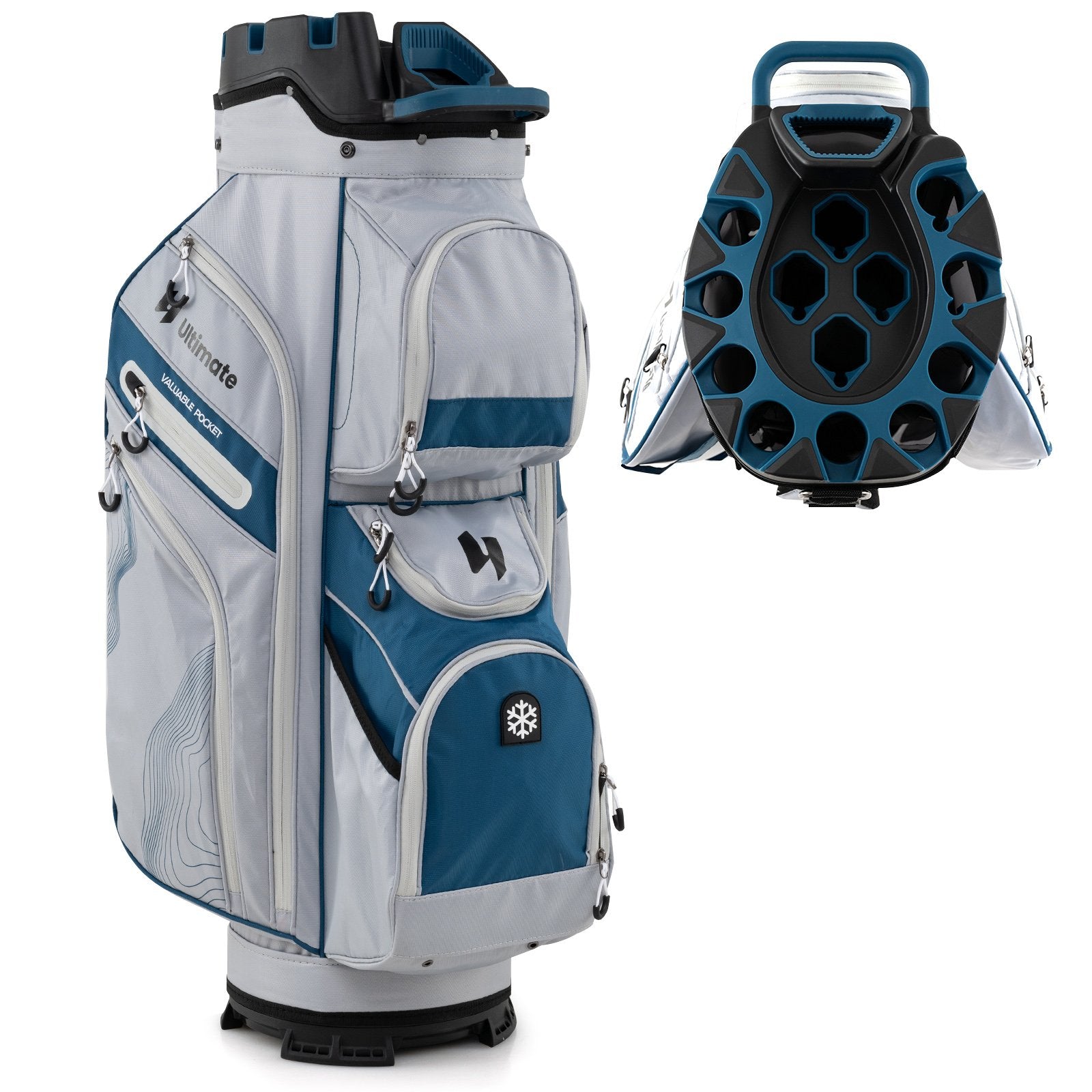 Bolsa de Golfe Portátil com 14 Compartimentos e 11 Bolsos - Cinzenta e Azul
