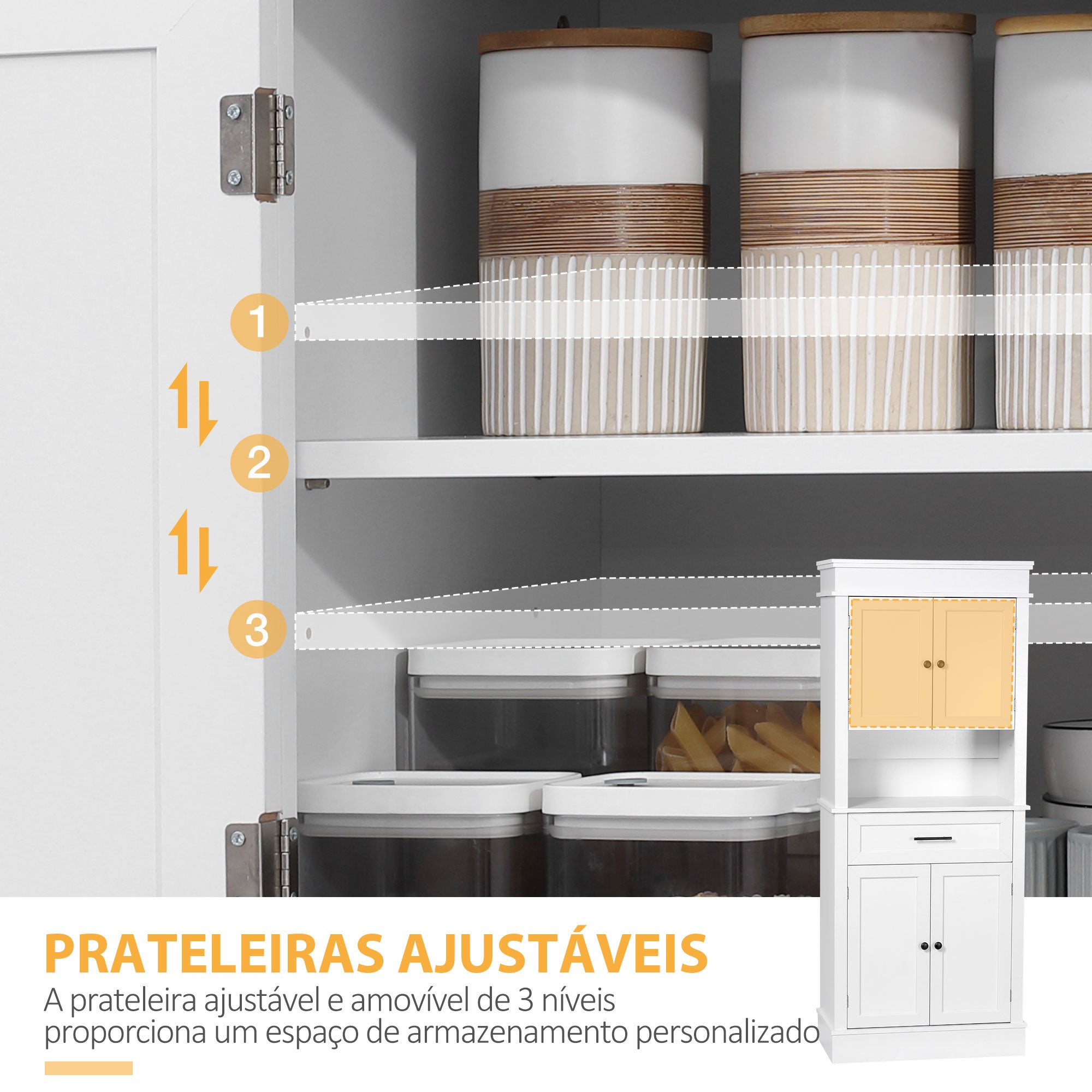 Armário de Cozinha Móvel Auxiliar Branco 74x39,5x183cm