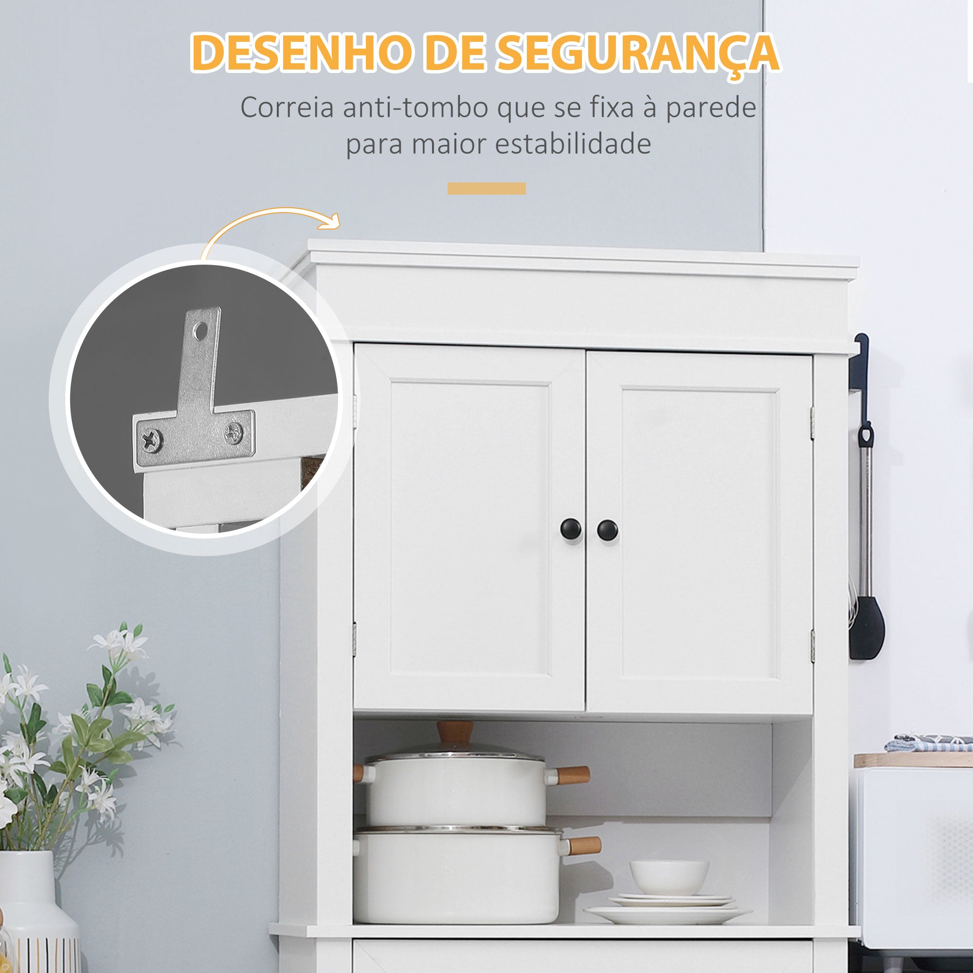 Armário de Cozinha Móvel Auxiliar Branco 74x39,5x183cm
